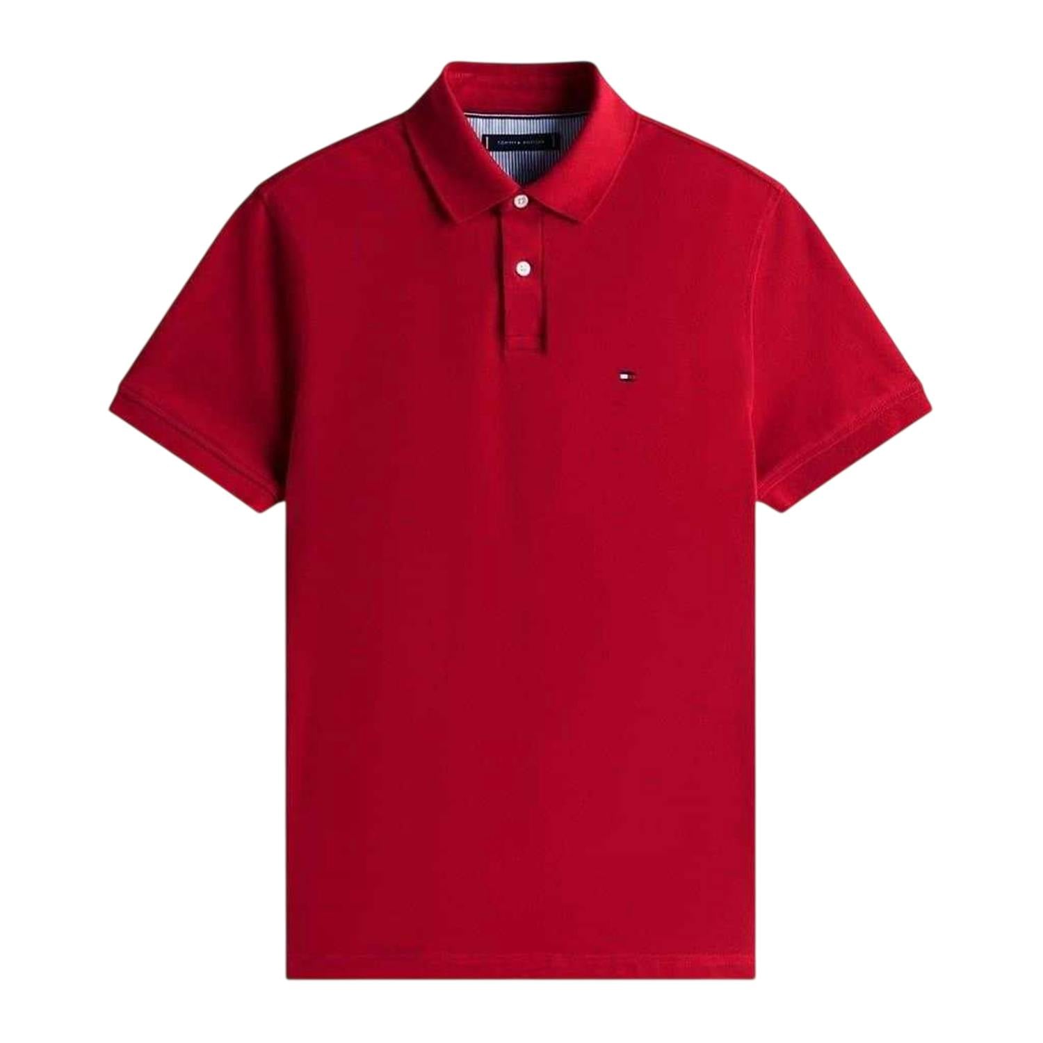 Tommy Hilfiger Men's Red 1985 Embroide Logo Polo Shirt - L - 96% Organic Cotton/4% Elastane