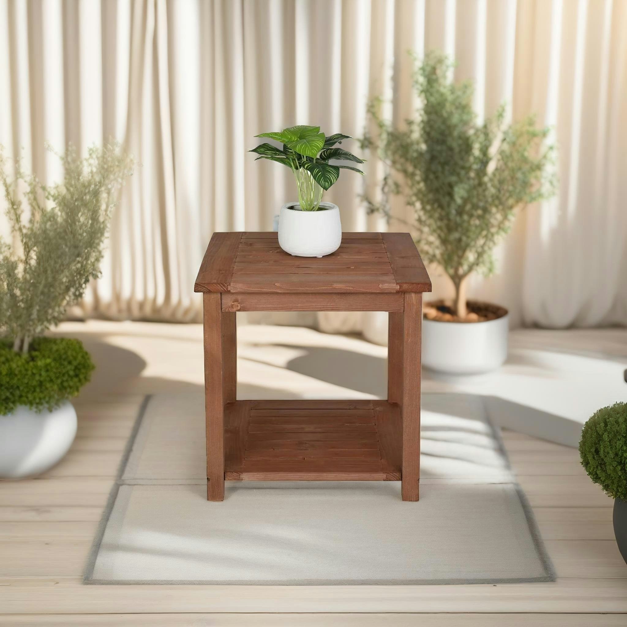 Rafaelo Mobilia Brown 2 Tier Wooden Side Coffee Table For Garden