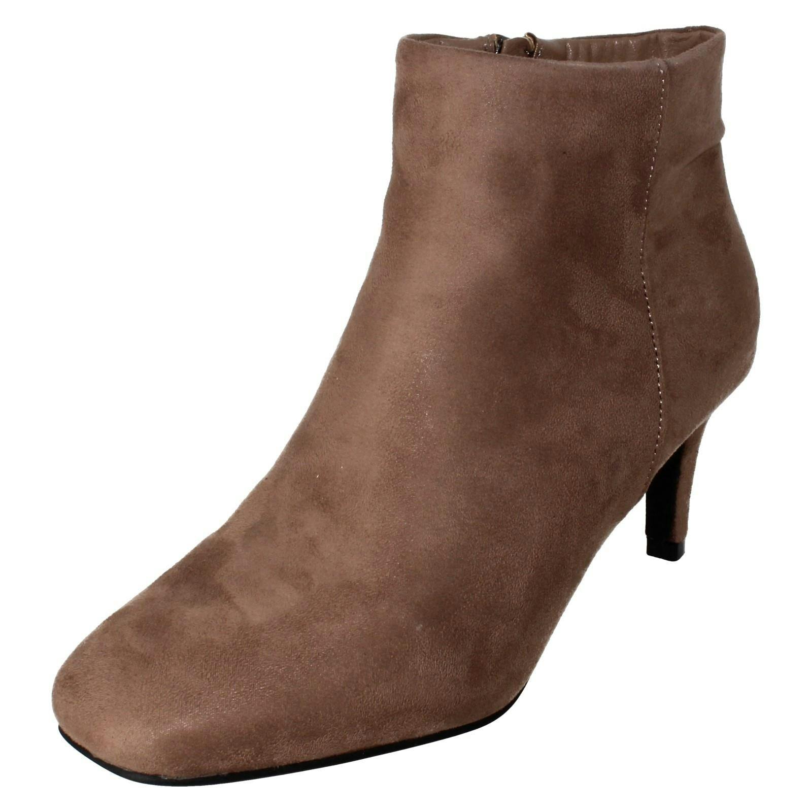 Spot On Women's Collection High Heel Ankle Boots With Zip Fastening F51236 - Taupe Microfiber - Uk 8