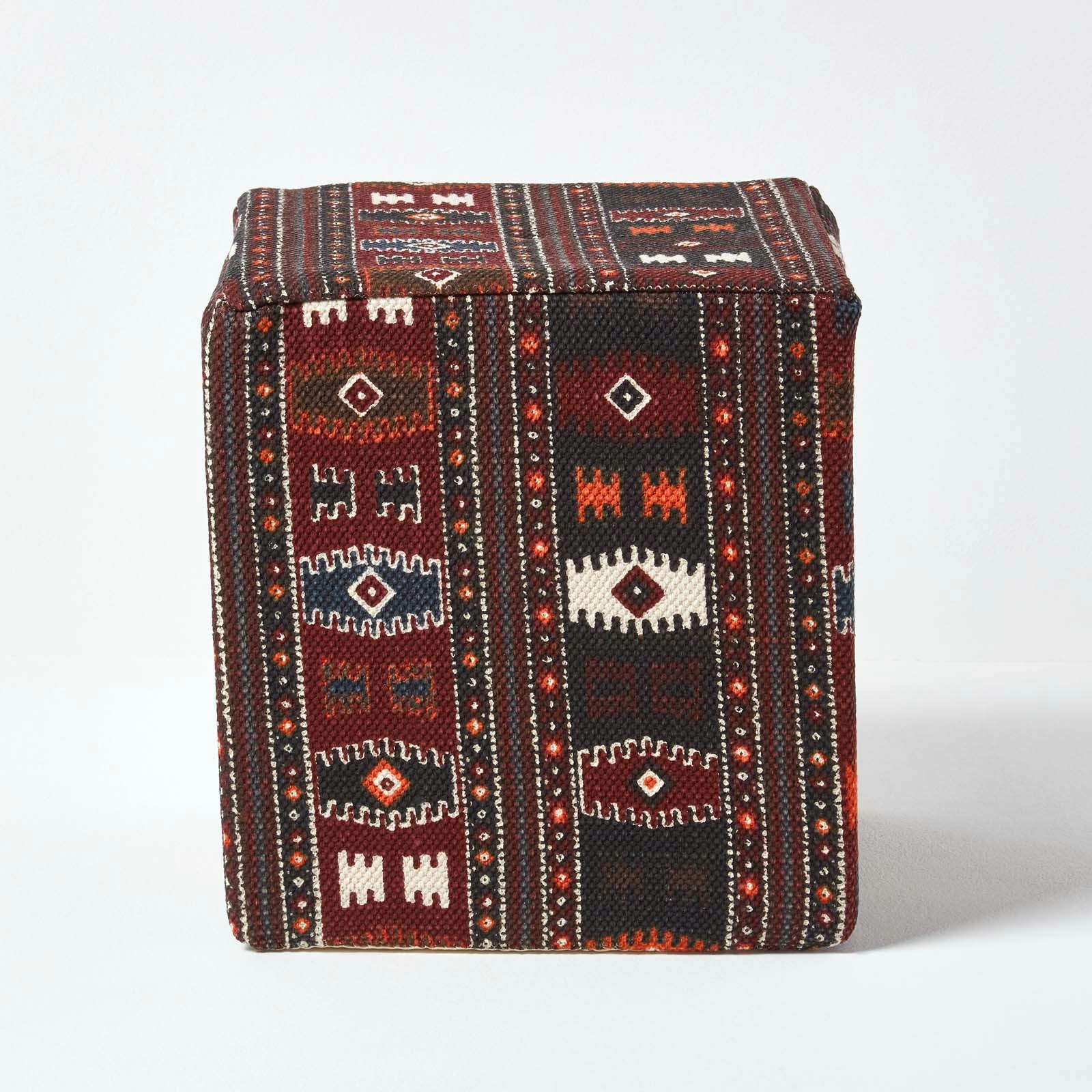 Homescapes Multicolour Kilim Print Cotton Cube Pouffe - 36 X 36 X 38 Cm