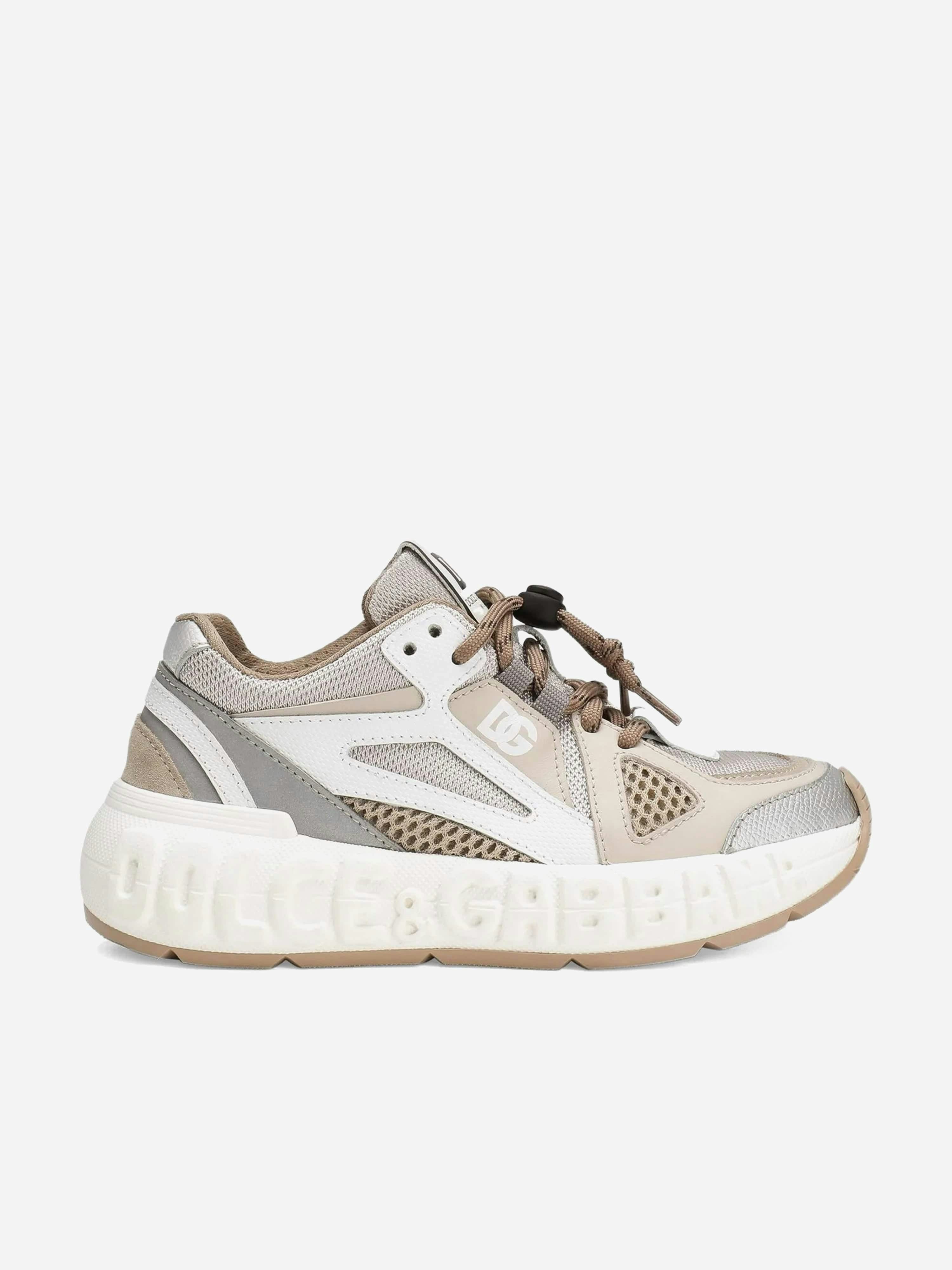 Dolce & Gabbana Kids Boys Beige Dolce & Gabbana Logo Lace Up Trainers In - Eu 34 Uk 2