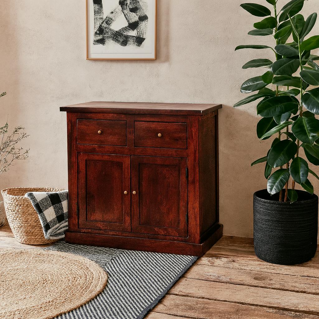 Rackhams Grain Oxford Mahogany Mango Wood Storage Cabinet 2 Drawers 2 Doors