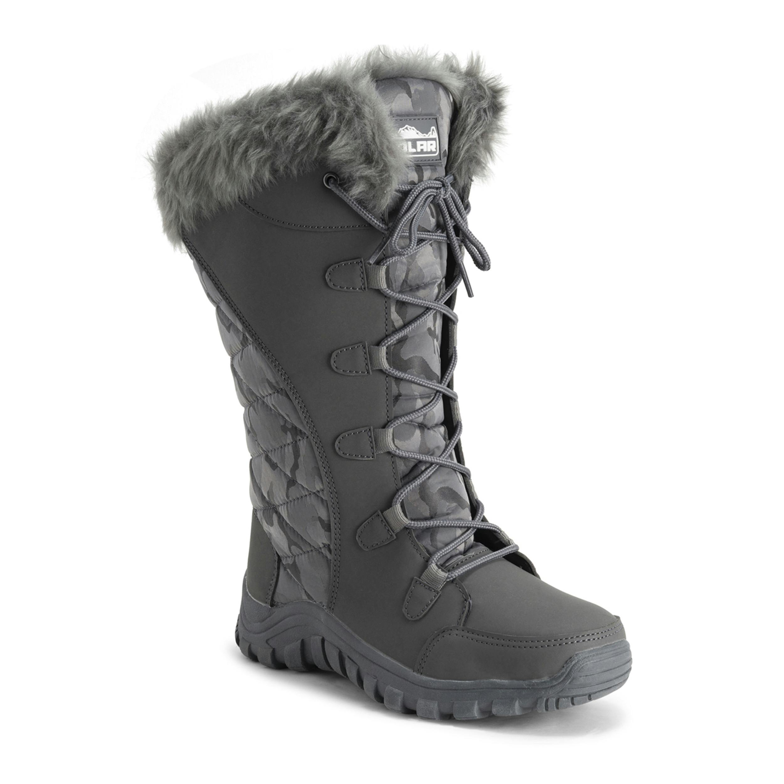 Viva Women's Black/Grey Quilted Lace Up Waterproof Outdoor Cuff Snow Rain Boot - 8 - Camouflage Tall
