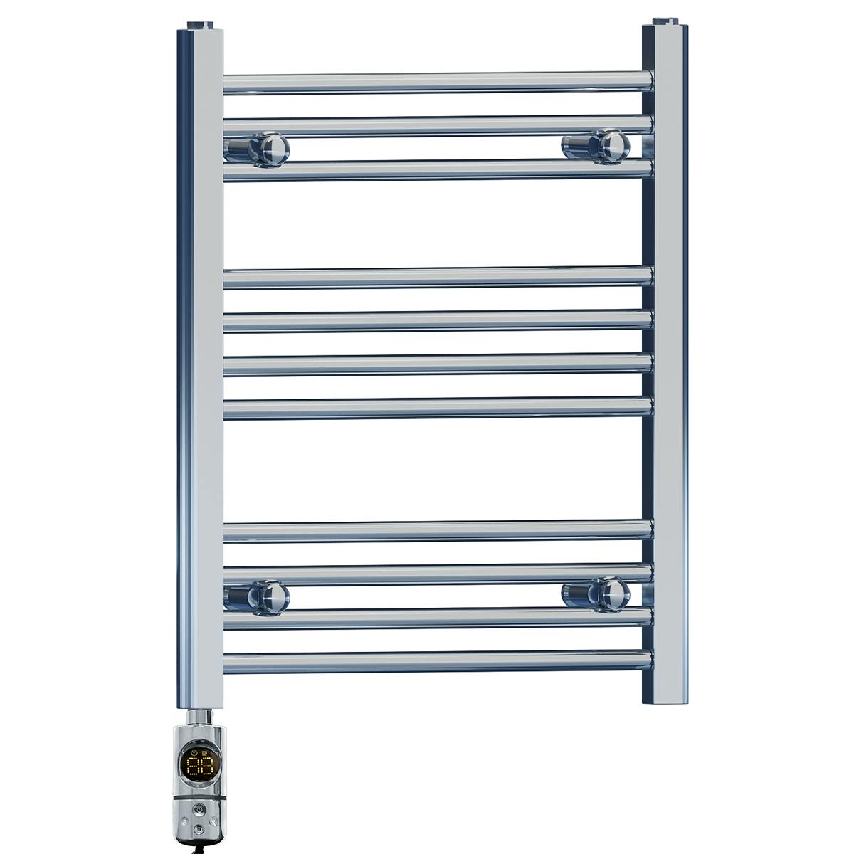 Myhomeware 500 X 600 Mm Chrome Electric Bathroom Towel Rail Radiator Heater With Af Thermostatic Electric Element Pre-Filled
