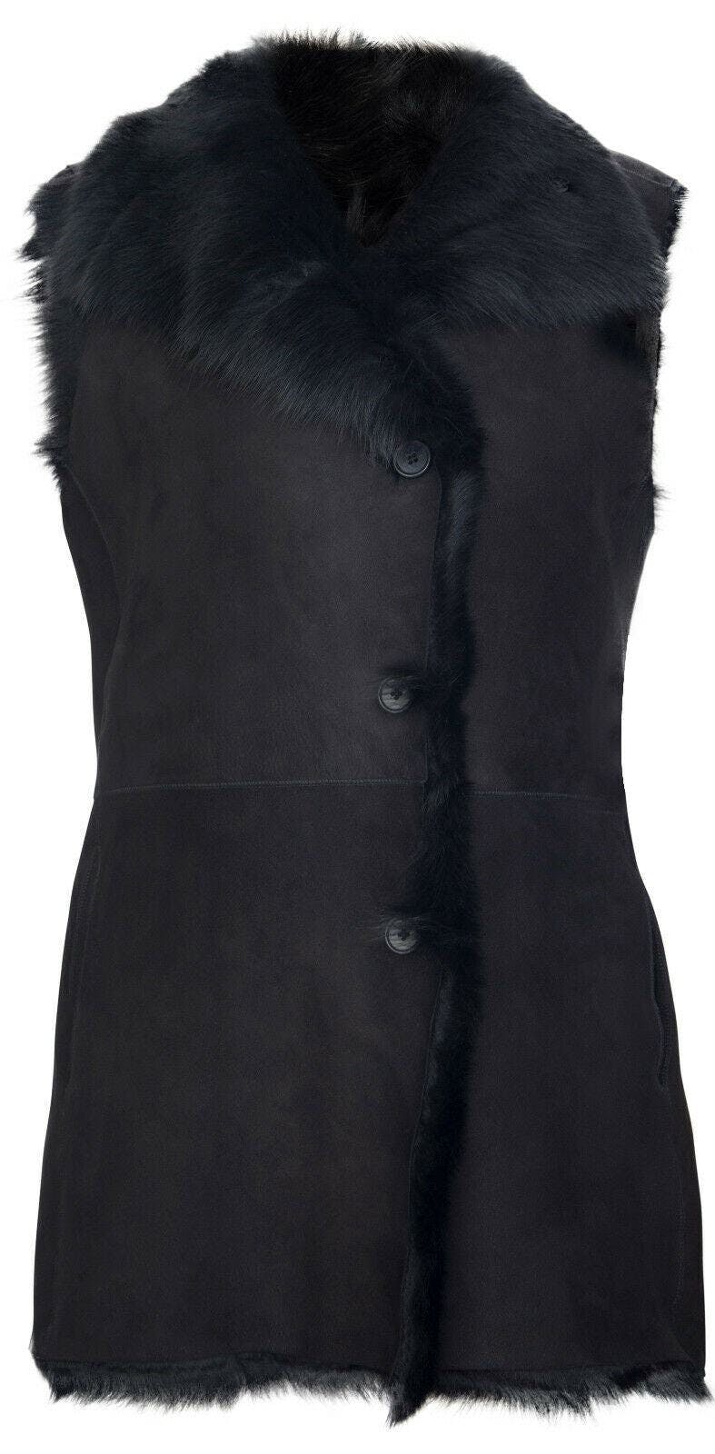 Infinity Leather Women's Black Toscana Sheepskin Buttoned Gilet-Manama - Uk Xl/16 | Eu 42 | Us 12