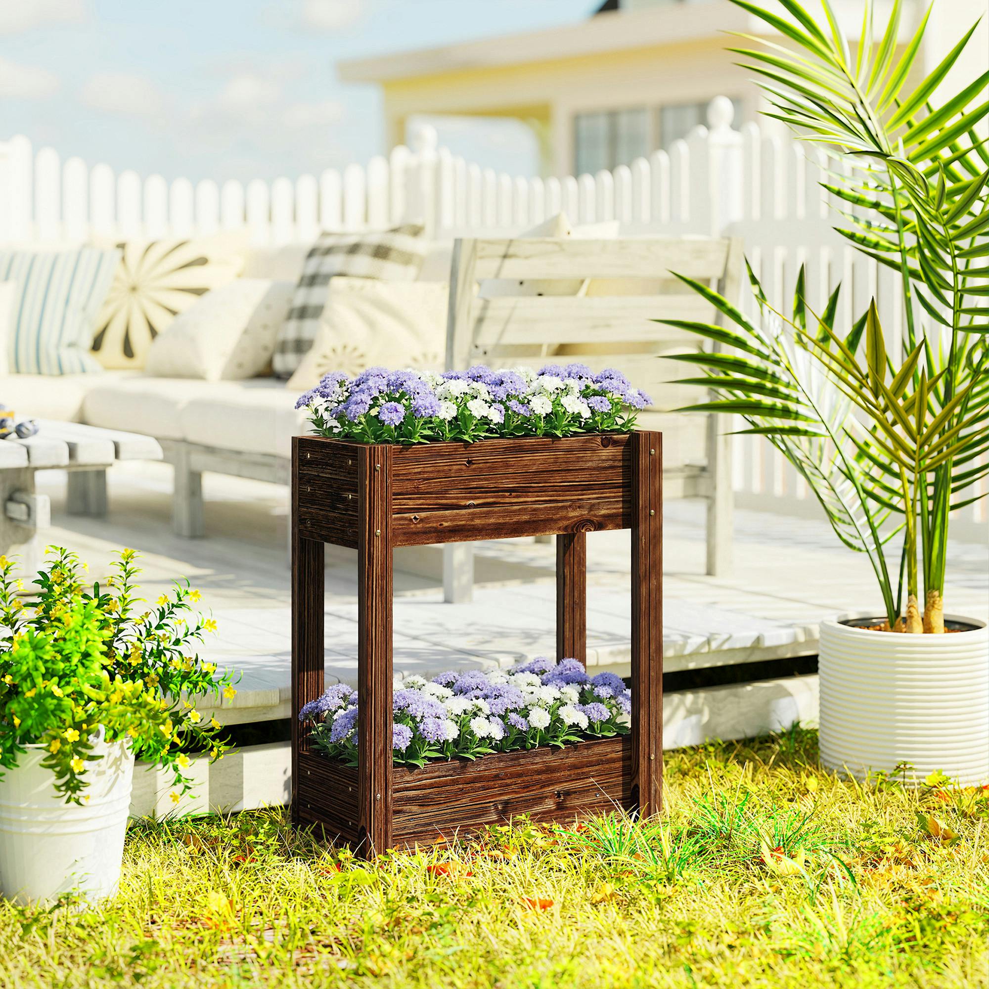 Outsunny 2-Tier Wooden Raised Planter, Raised Garden Bed On Legs - Raised Planter - 60 X 25 X 70 Cm