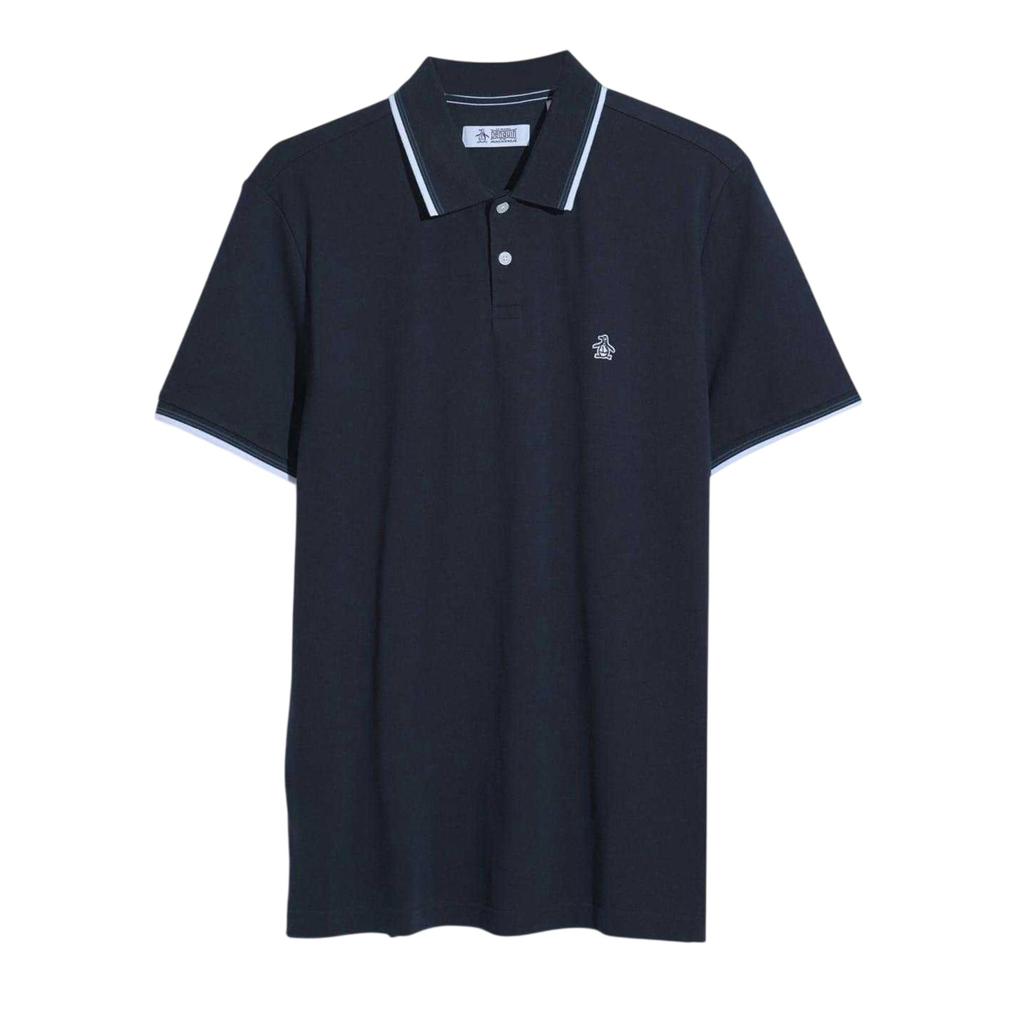 Original Penguin Men's Dark Striped Regular Short-Sleeved Polo Shirt - Sapphire - S - Sapphire - 62% Cotton/34% Lyocell/4% Elastane