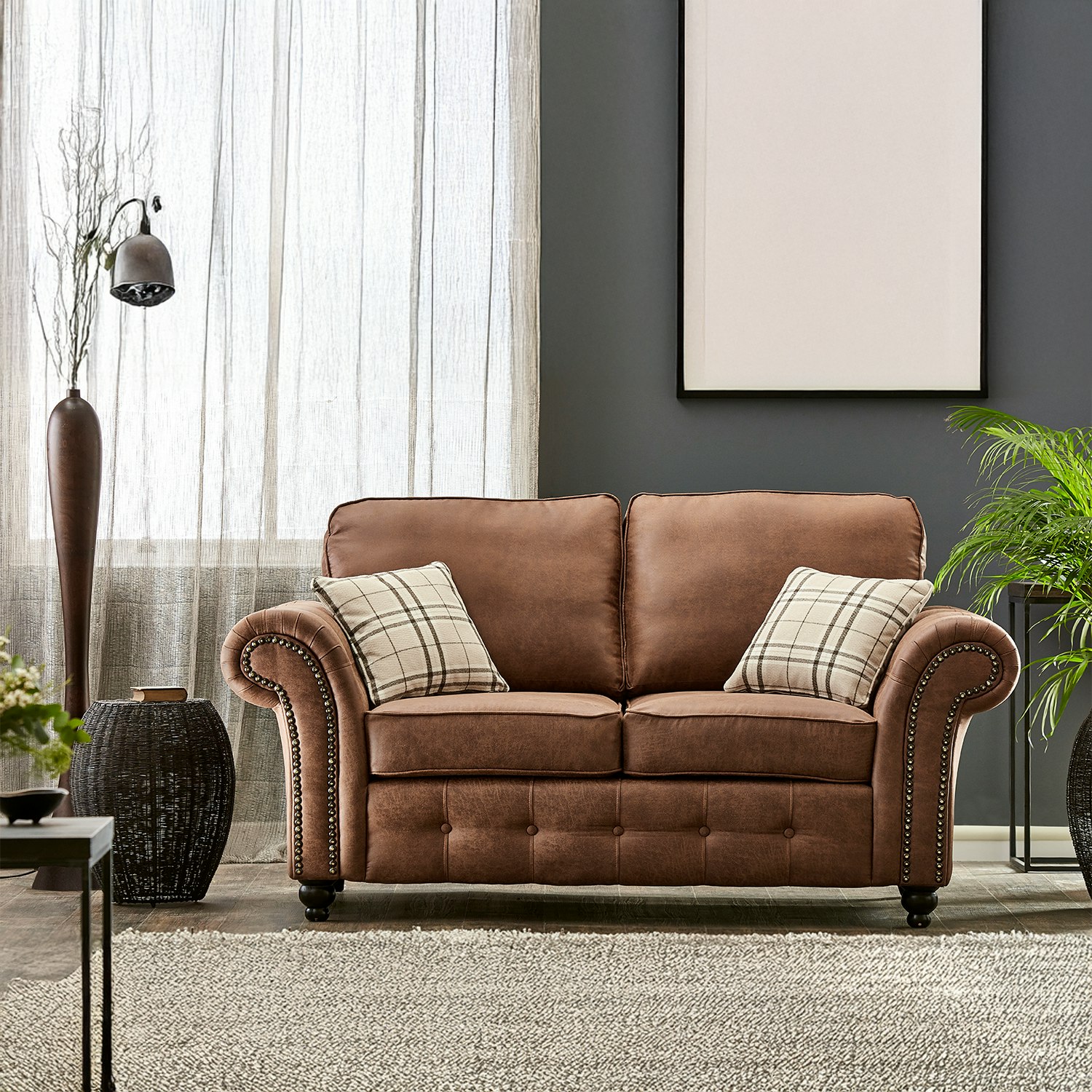 Rackhams Oakland Chesterfield Leather 2 Seater Sofa - Tan