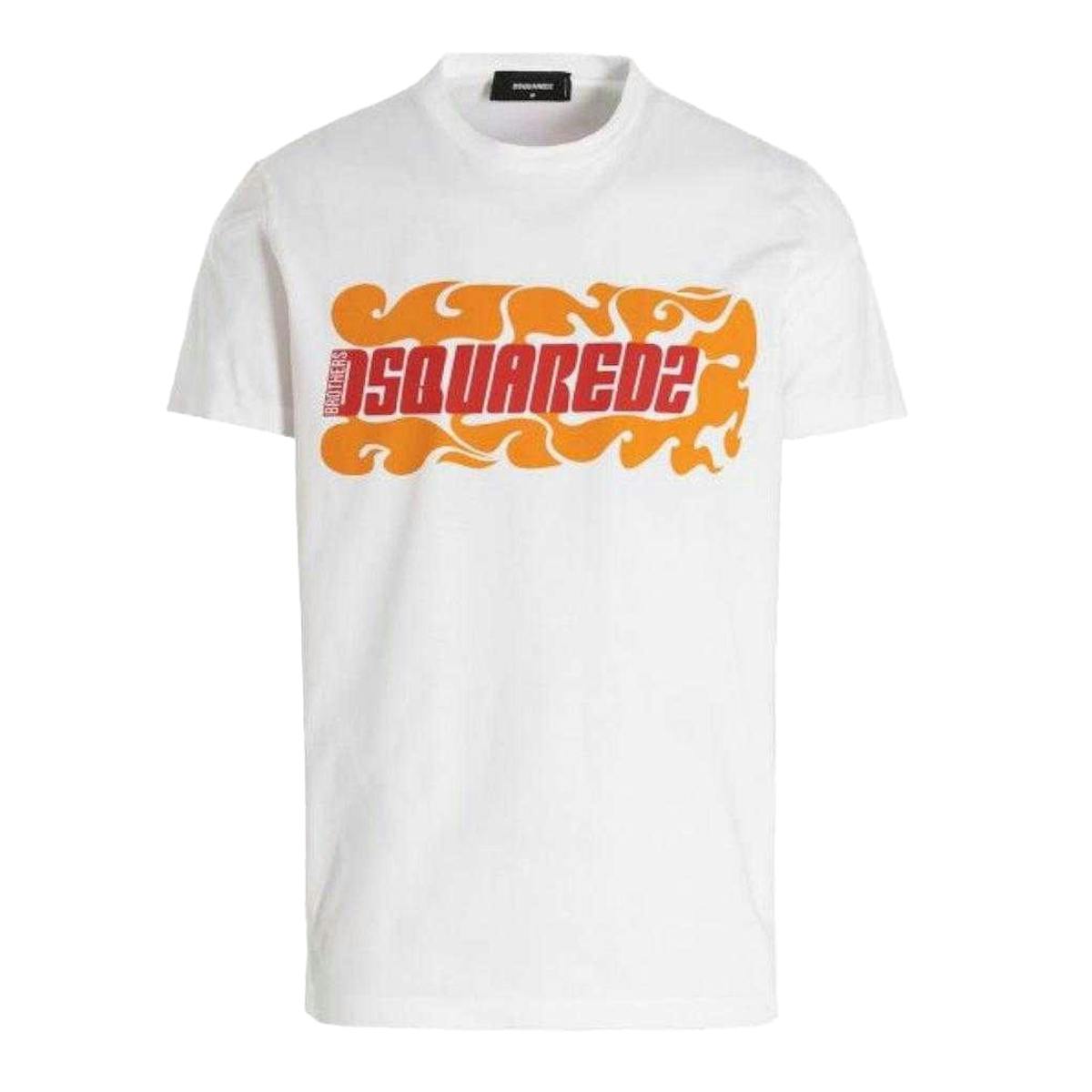 Dsquared2 Unisex White Adult Flame Logo T-Shirt - L - 100% Cotton