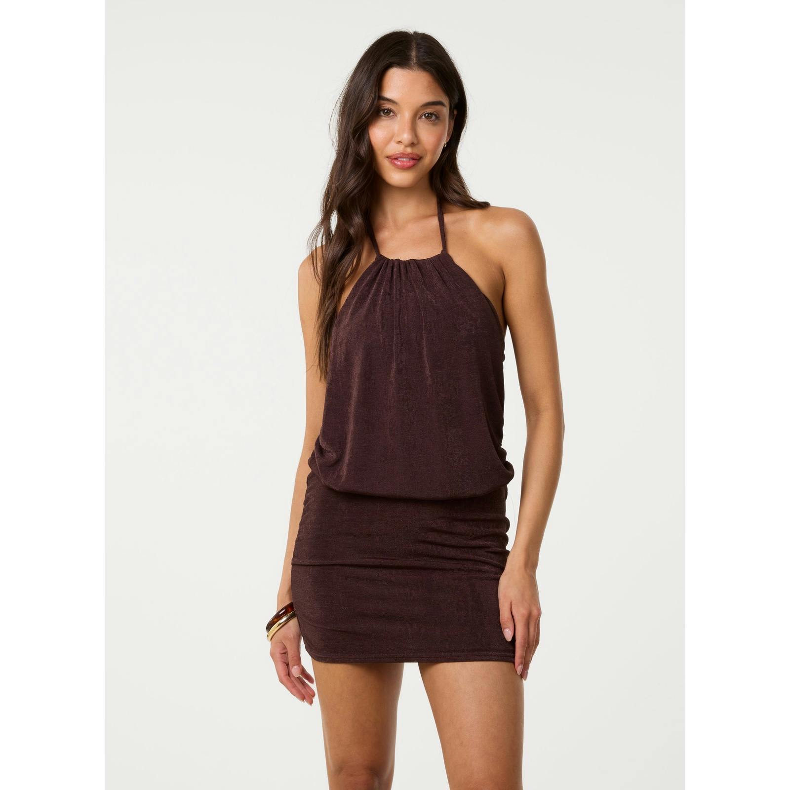 Pink Vanilla Pink/Brown Vanilla Acetate Halter Neck Dress - M
