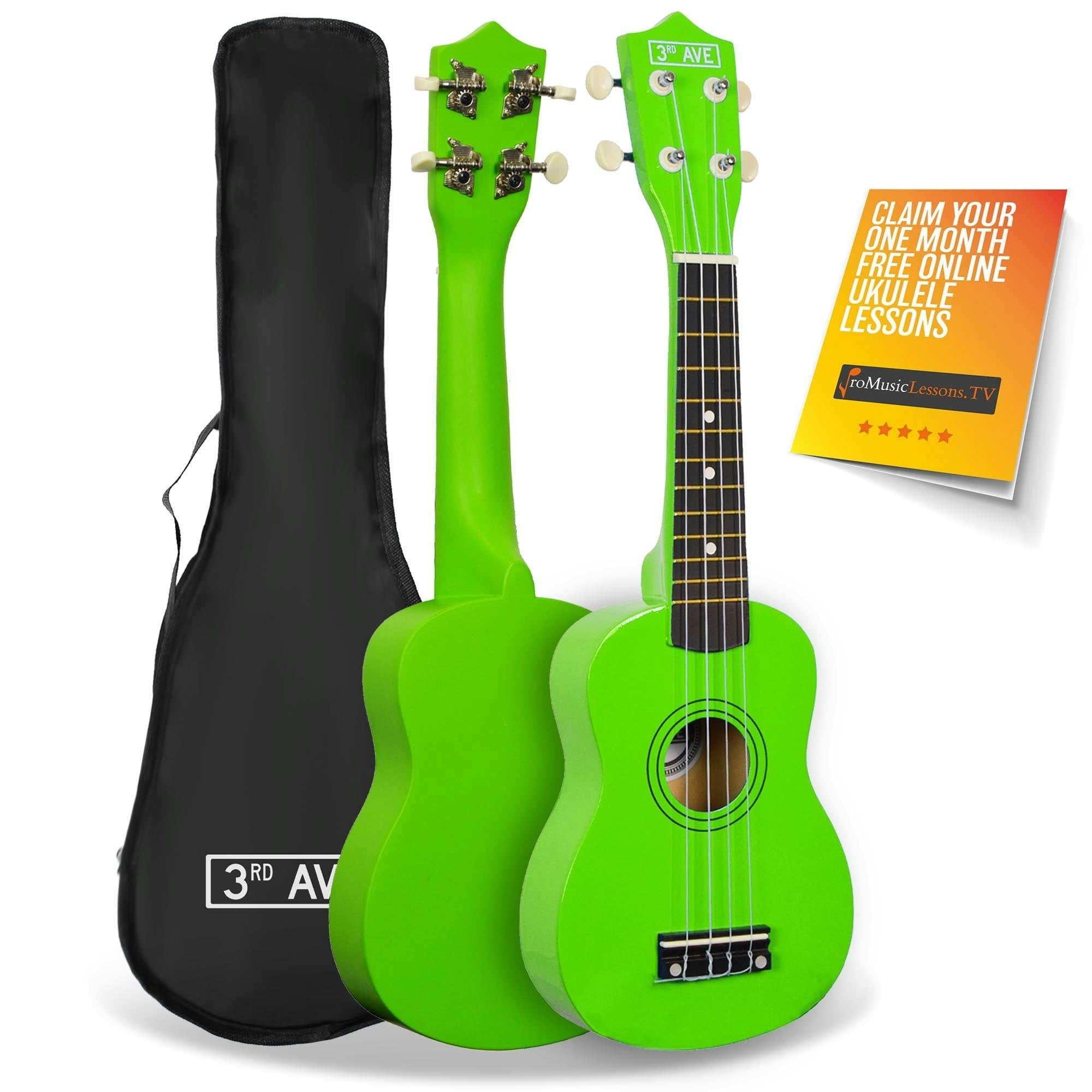 3Rd Avenue Green Soprano Ukulele With Bag