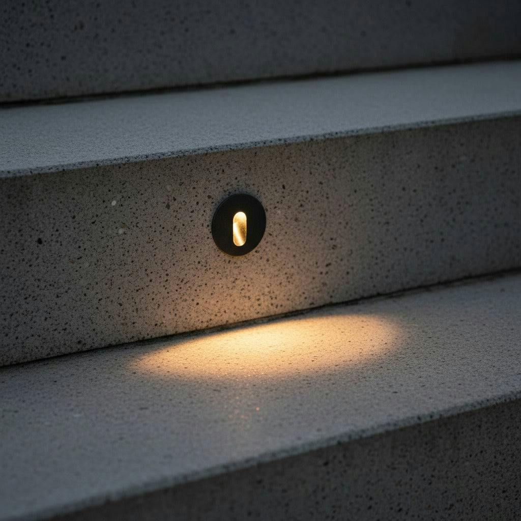 Ultra Beam Lighting Black/Light 1 Watt Round Recessed Outdoor Stair Step