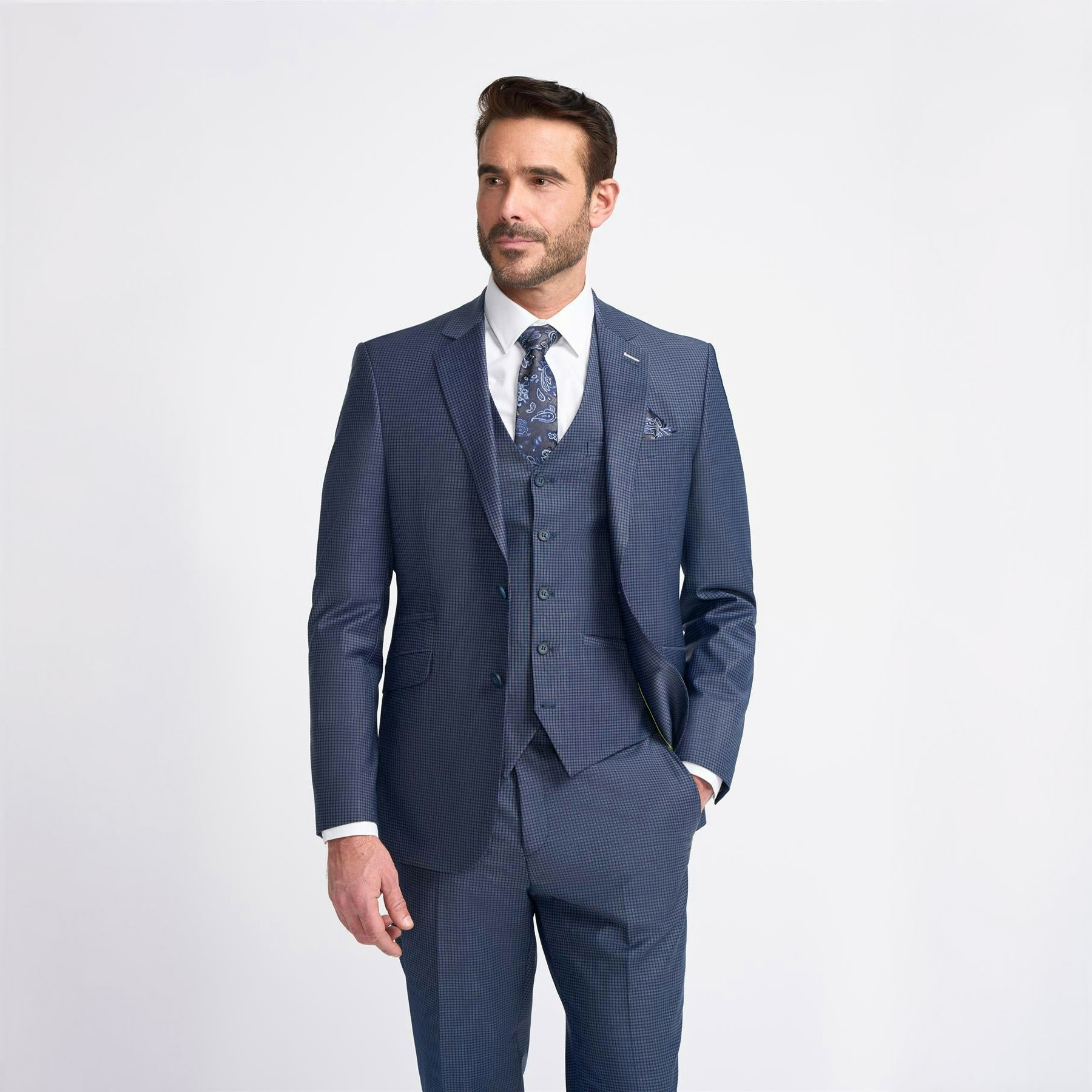 House Of Cavani Light/Blue Bond Check Blazer - Navy - 52 Inch Chest