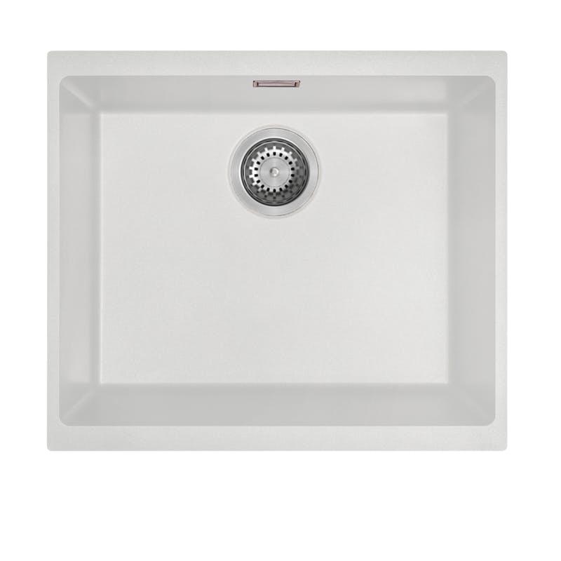 Austen & Co. White Siena Inset & Undermount Large Single Bowl Reversible Granite Kitchen Sink With Strainer & Over Flow Kit - Image 3
