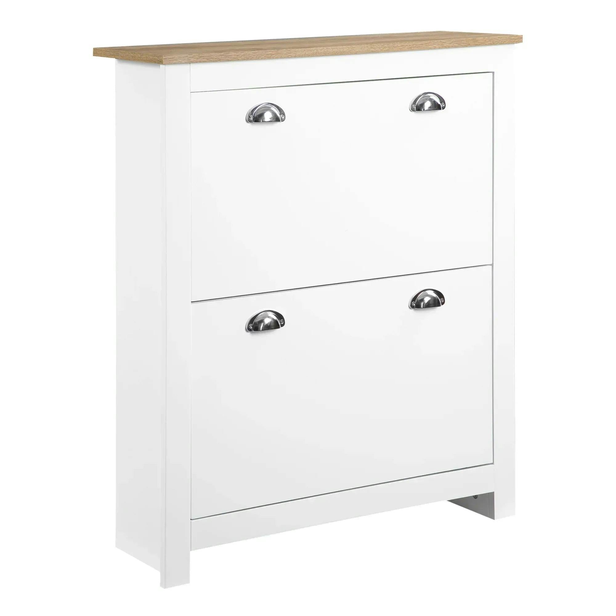 HOMCOM 2 Drawer Narrow Shoe Cabinet - White - Flip Doors - MDF - 79W x 23D x 90.5H cm - Image 6