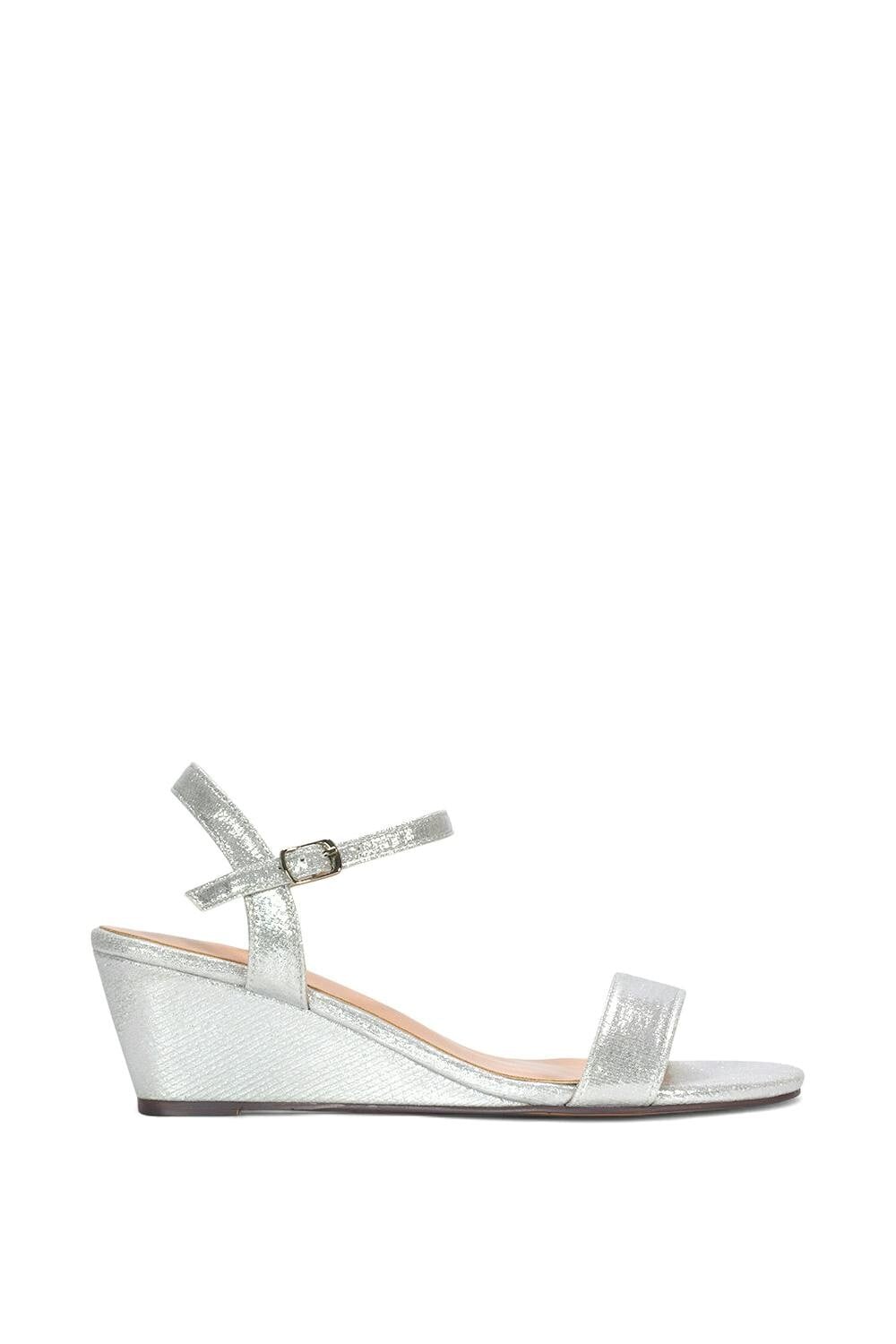Xy London Women's Silver Low Wedge Heel Sandals With Ankle Strap - 8