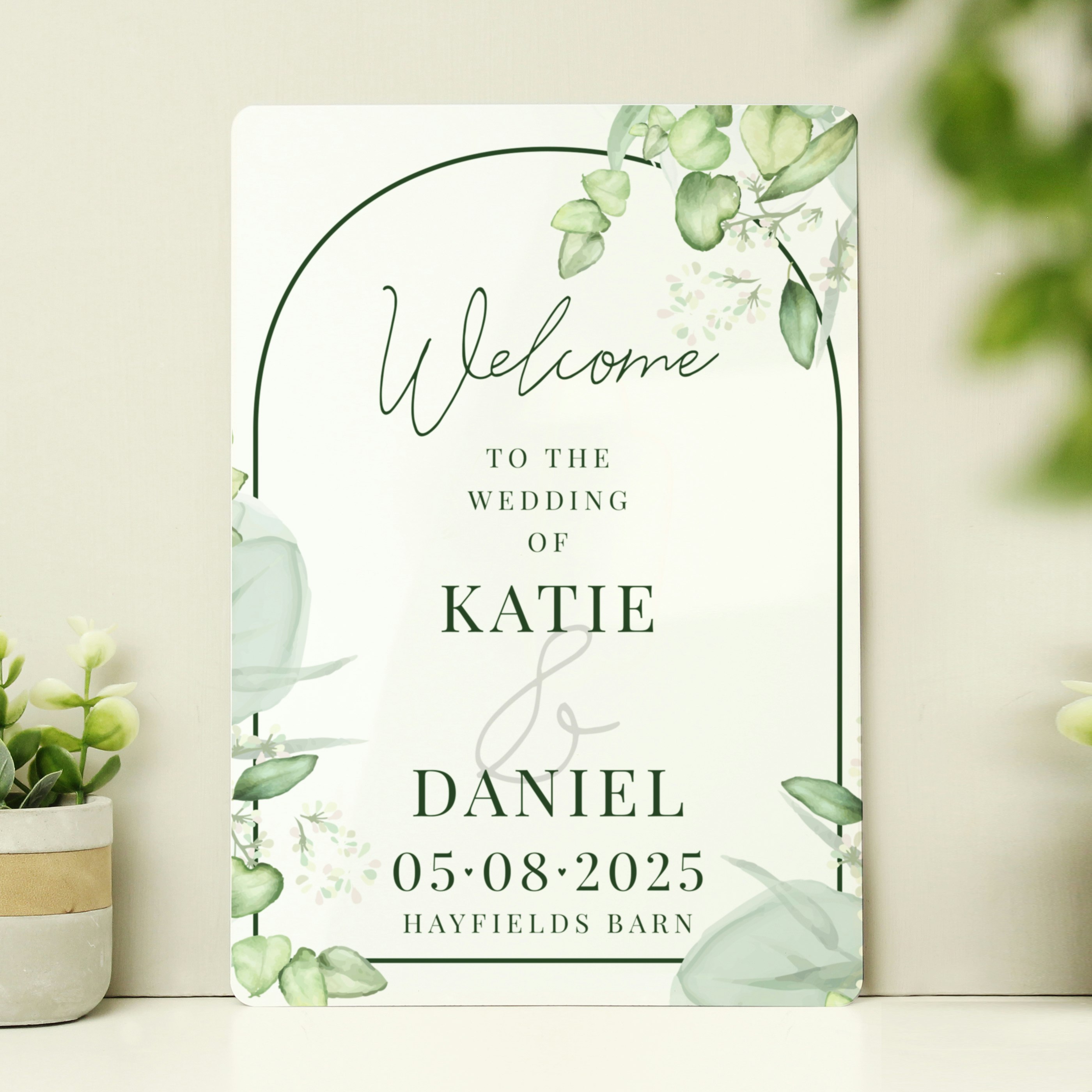Personalised Memento Company White Personalised Botanical Wedding Metal Sign