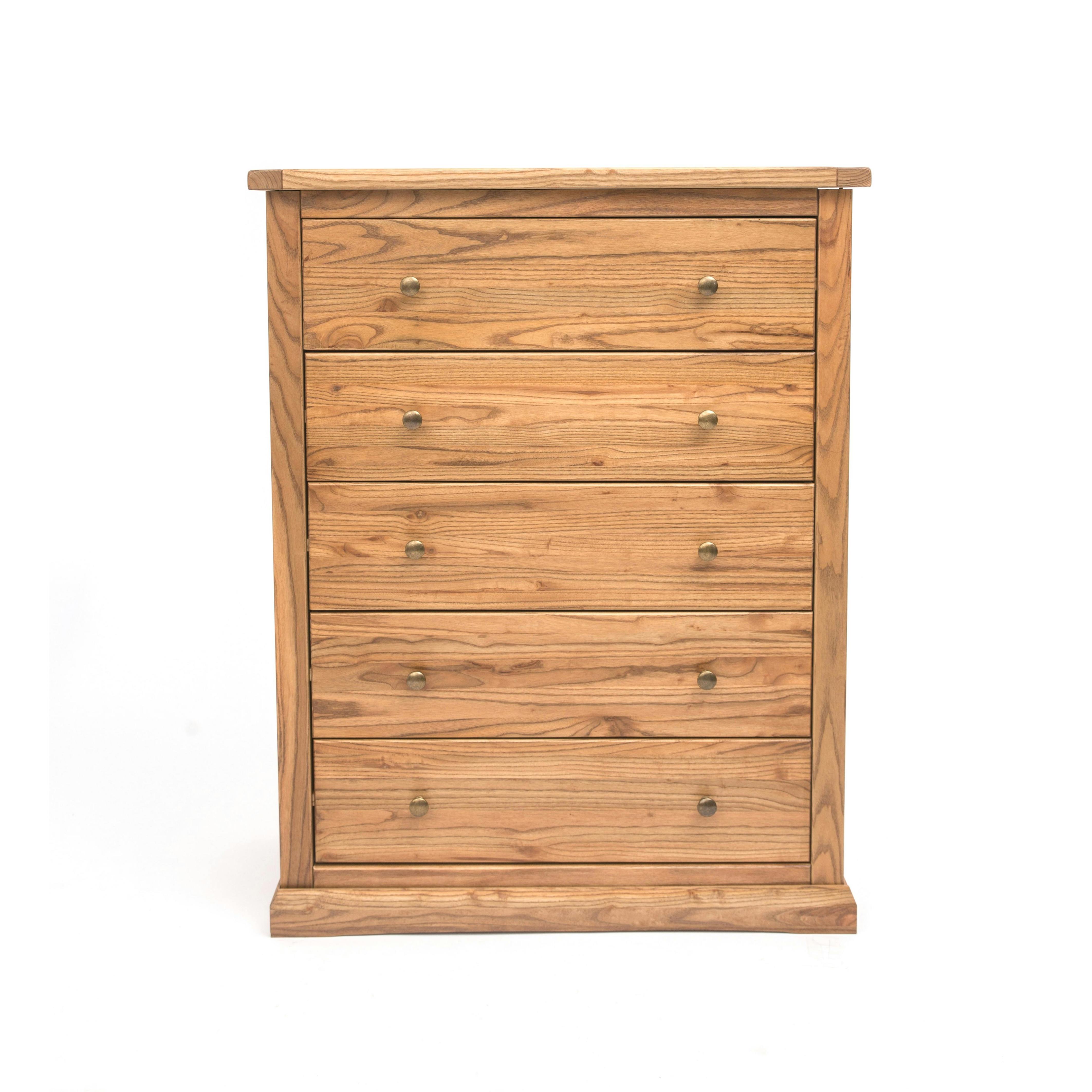 Rackhams Light Salerno 5 Drawer Chest Of Drawers Brass Knob - Natural