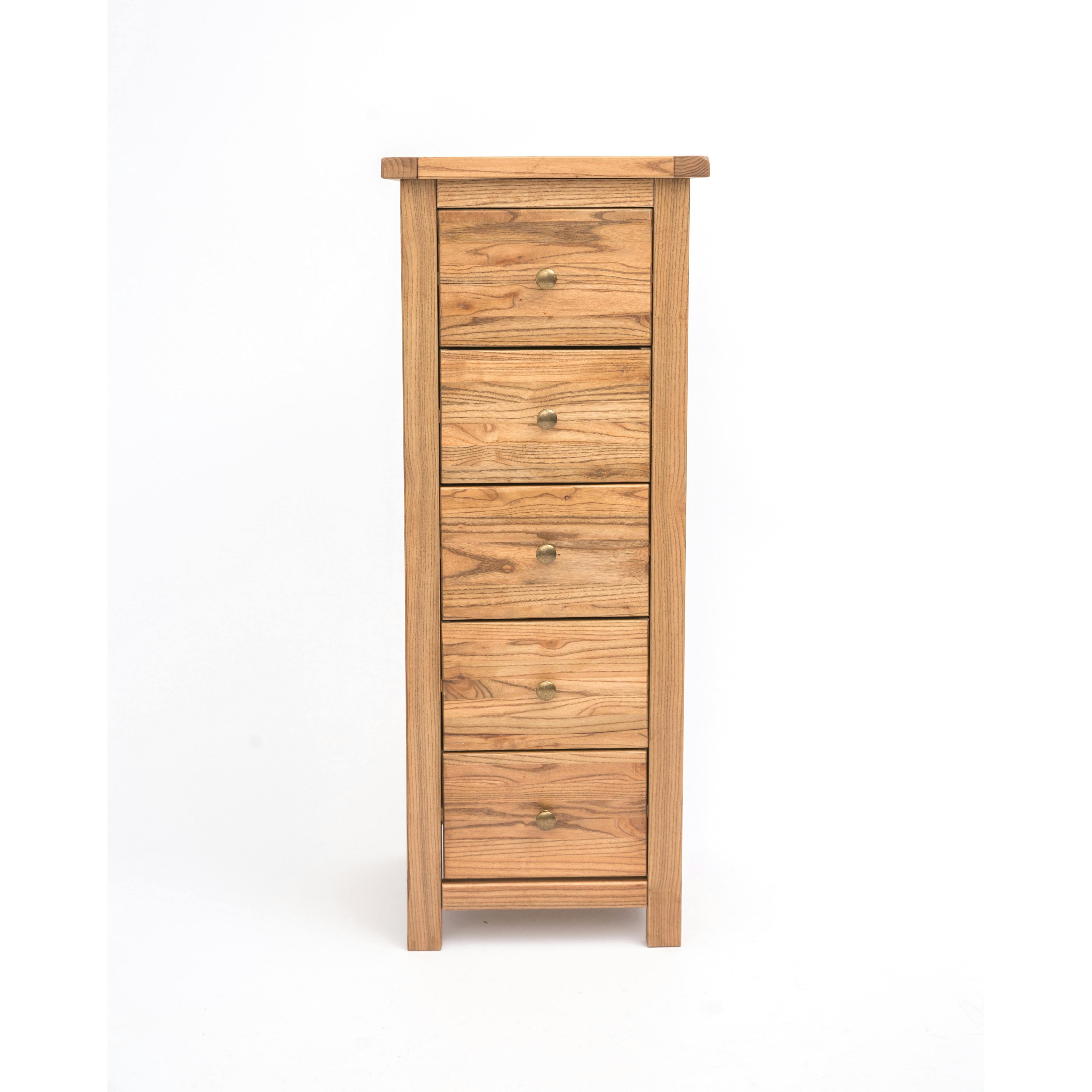 Cabinet Bits Light Trivento 5 Drawer Narrow Chest Of Drawers Brass Knob - Natural