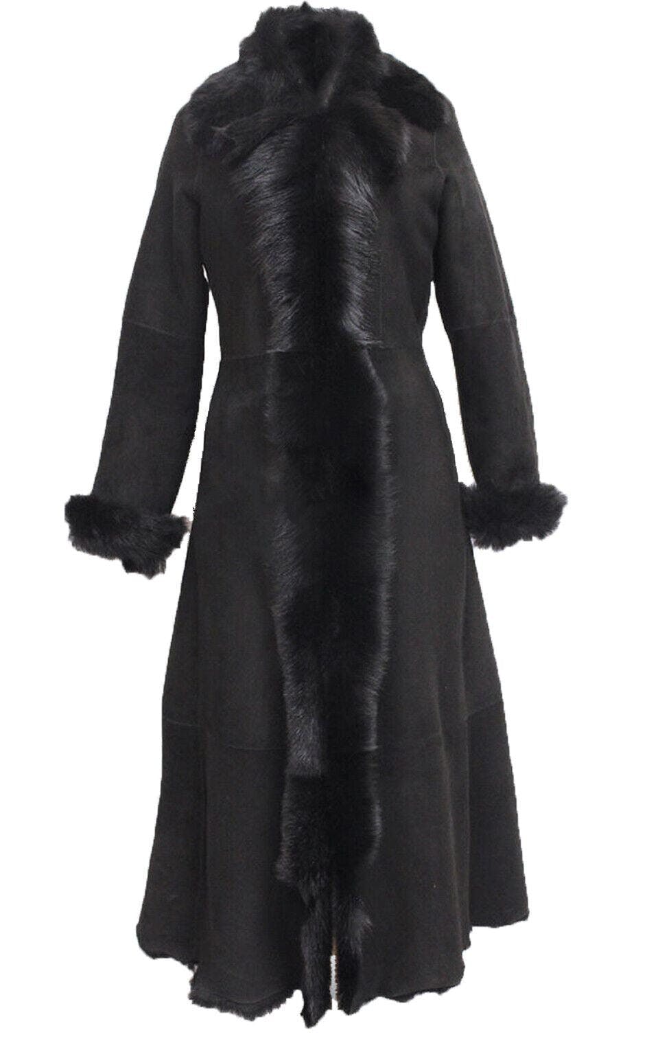 Infinity Leather Women's Black Suede Toscana Sheepskin Trench Coat-Fribourg - Uk Xl/16 | Eu 42 | Us 12