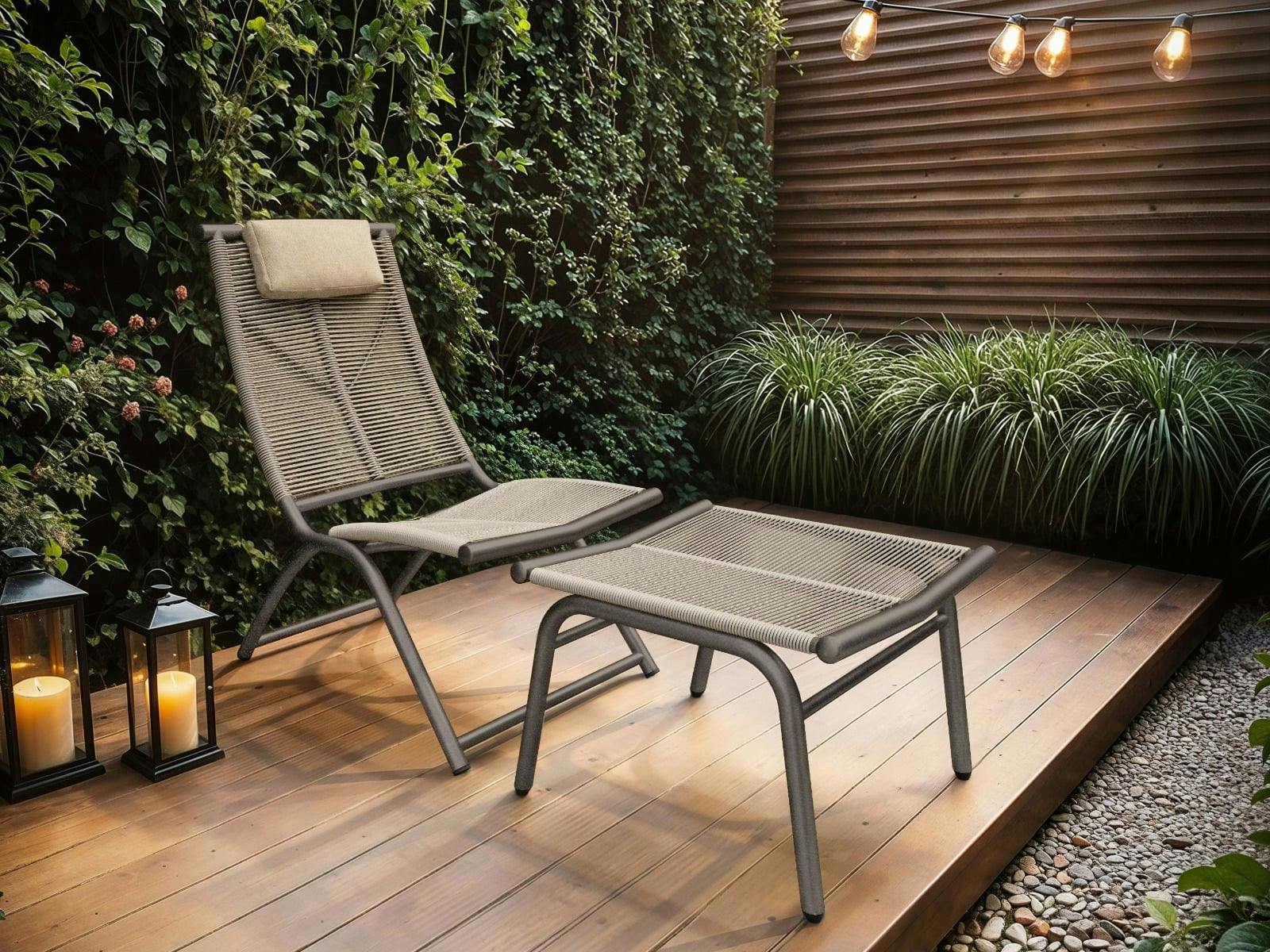 Solace+Co Unisex Brown Esen Garden Lounge Chair W/ Footstool In - Image 2