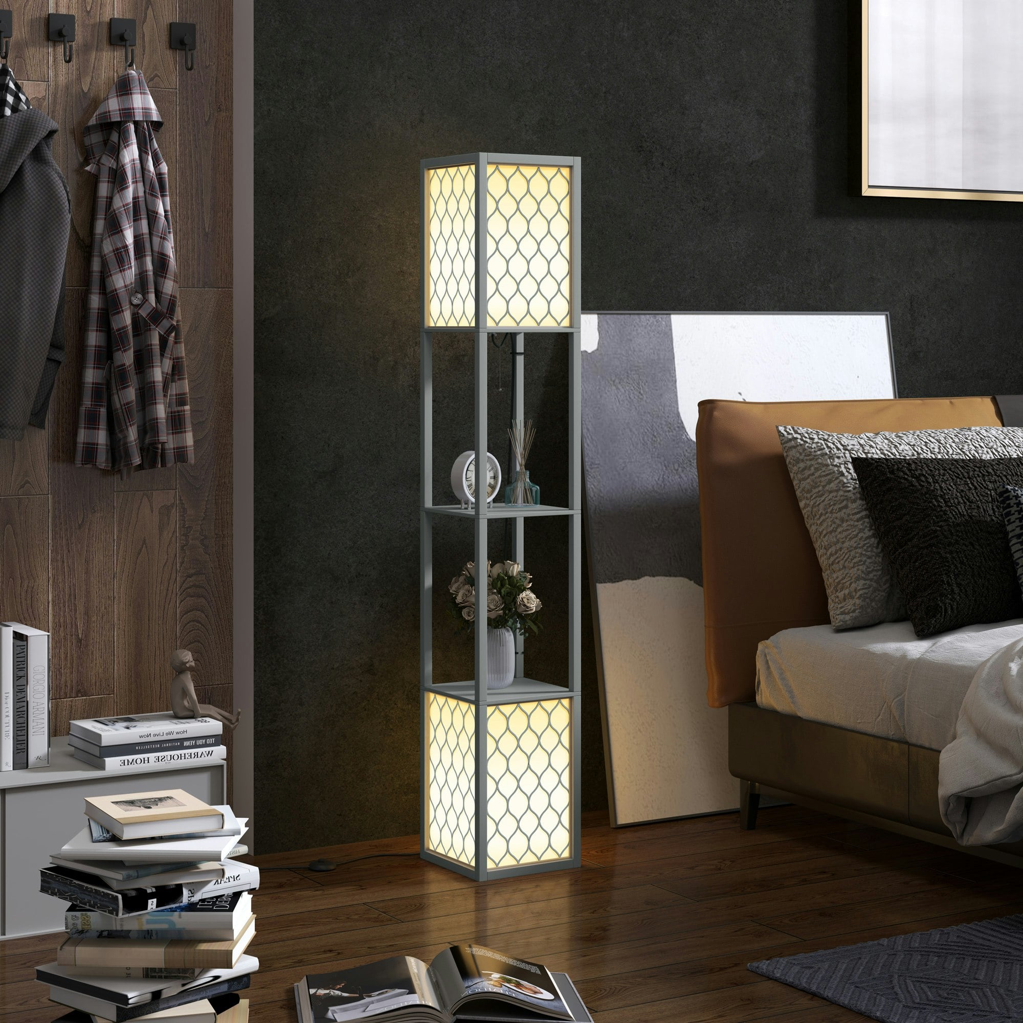 Homcom Light 2 Modern Floor Lamp With Shelves For Living Room