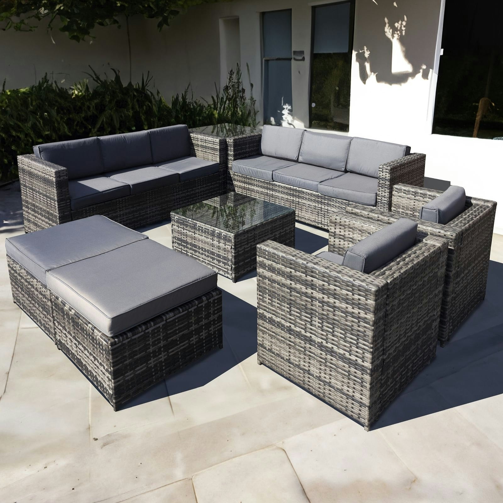 Rackhams Grey Malta Rattan 10 Seat U-Shape Set In Walnut With 2 Footstools - Walnut - Pe Rattan - 1