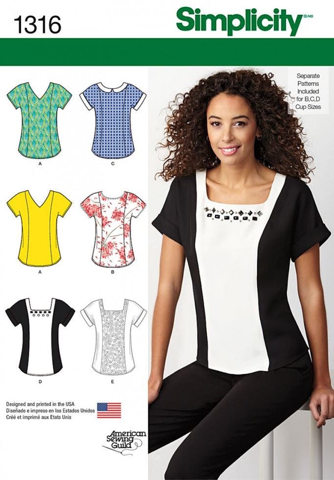 Simplicity Women's Sewing Pattern 1316, Tops For H5 (6-8-10-12-14) - Easy - R5 (14-16-18-20-22)
