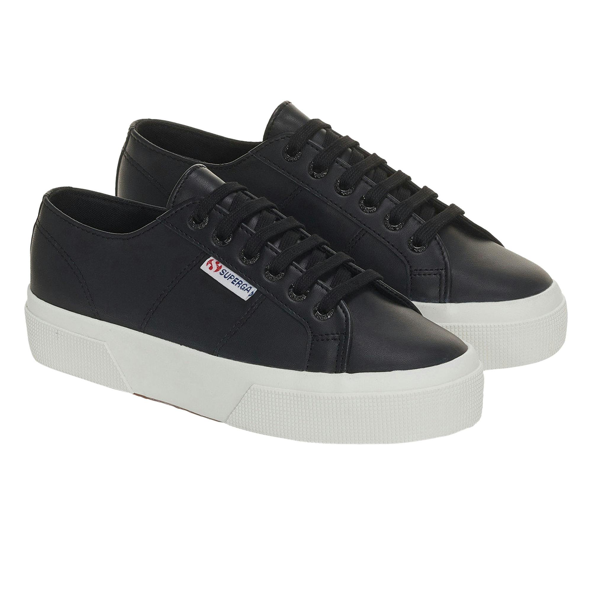 Superga Women's Black 2740 Nappa Leather Platform Trainers In | : Size 4 - Image 2
