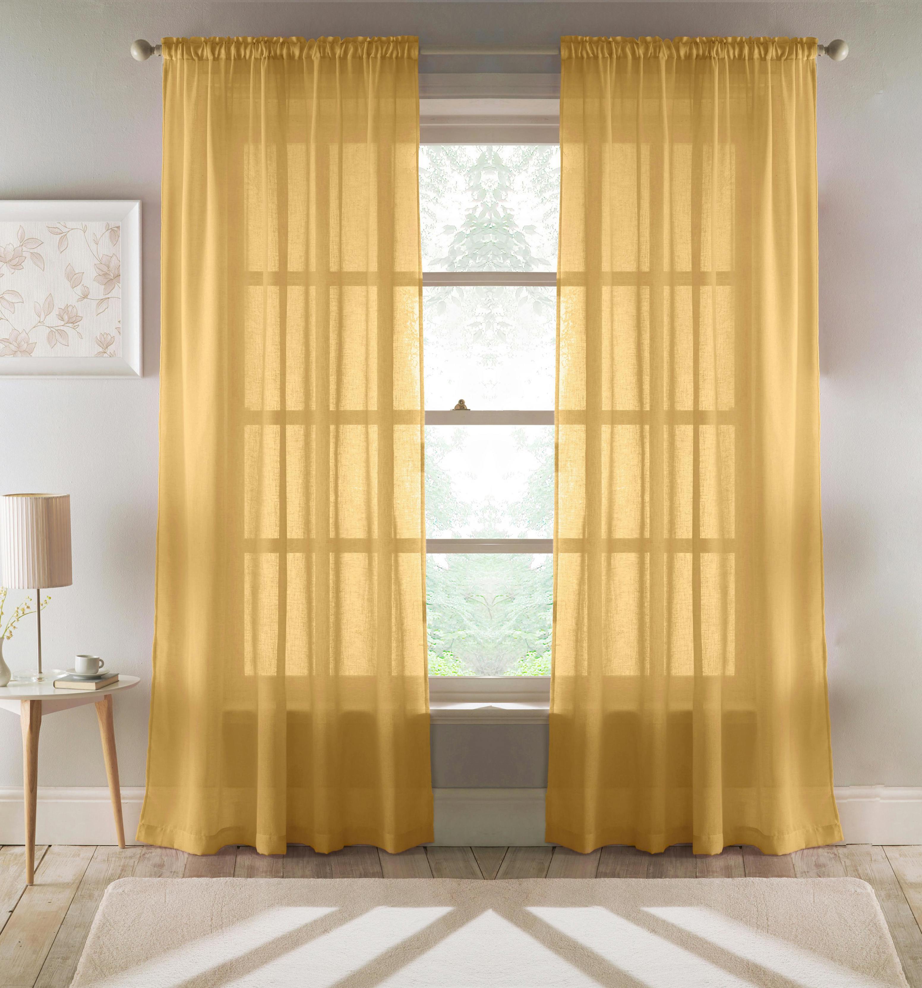 Rackhams Light Recycled Eco Friendly Linen Look Plan Voile Panel Pair With Rod Pocket- Ready To Hang - Ochre - 55" (140Cm) Width X 48" (122Cm) Drop