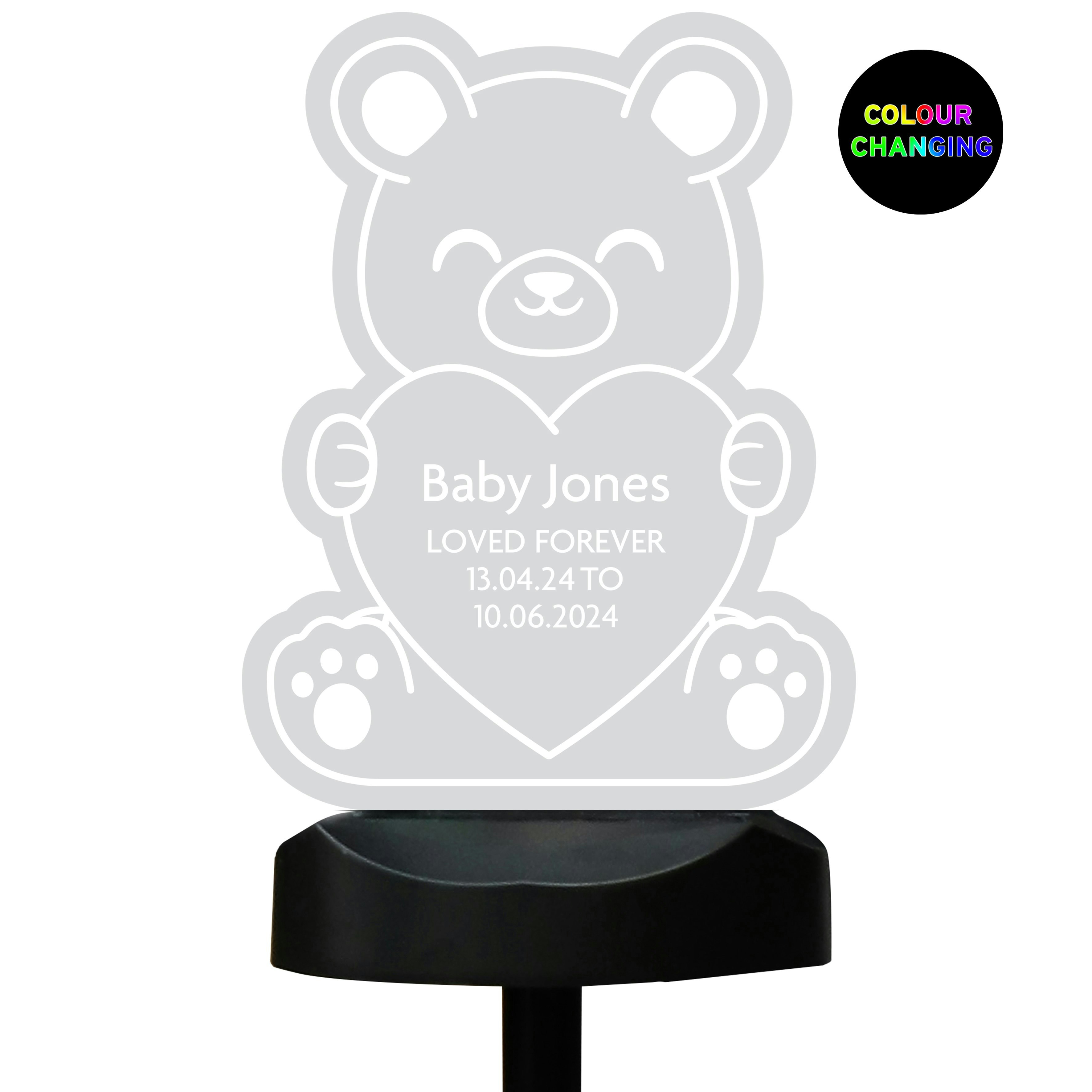 Rackhams Light Personalised Bear Memorial Outdoor Solar