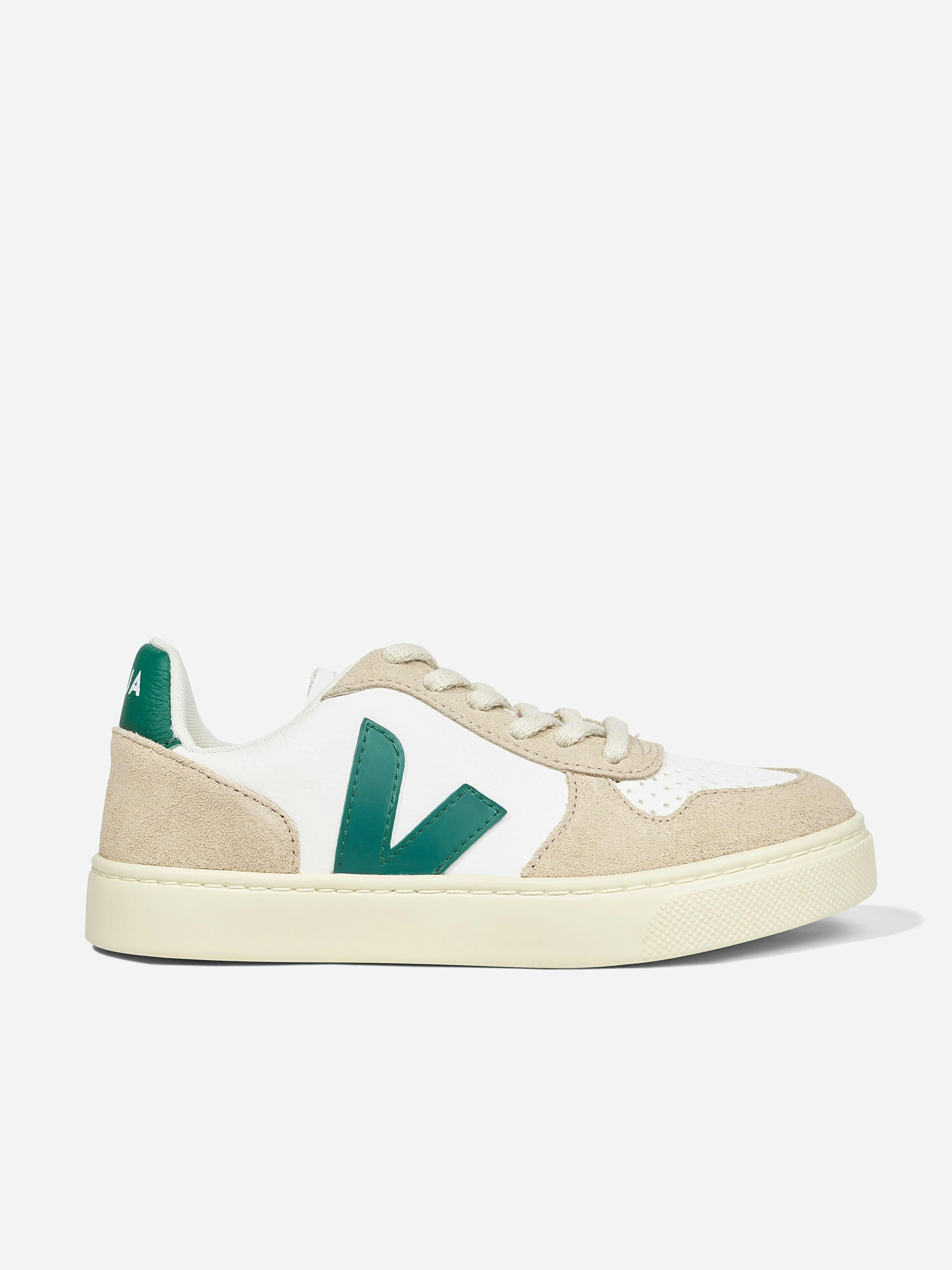 Veja Boys White Kids Chromefree Leather Small V-10 Laces Trainers In - Eu 33 Uk 1.5