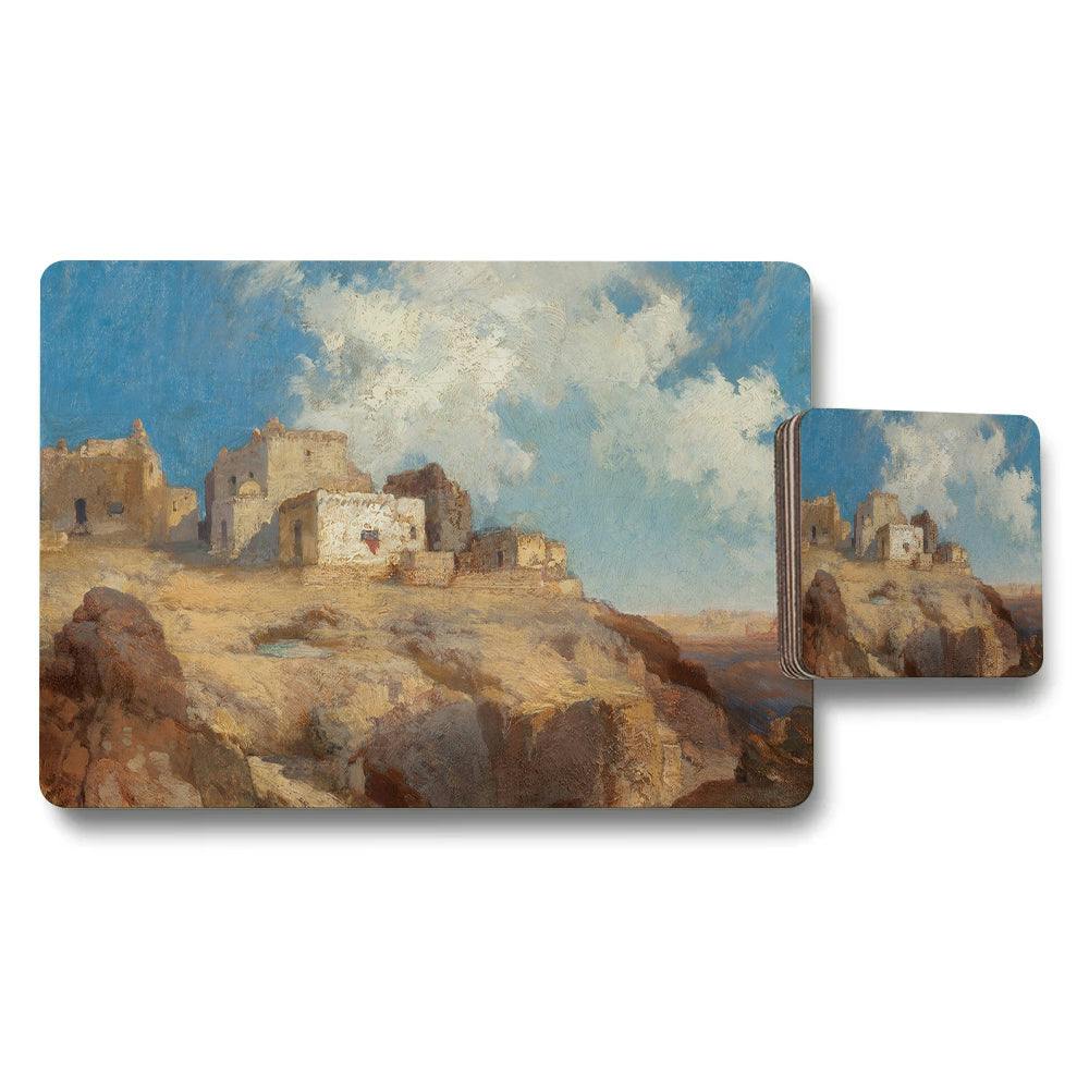 Benjamin Tate Design Blue Desert Ruins Landscape Placemat And Coaster Set Artwork