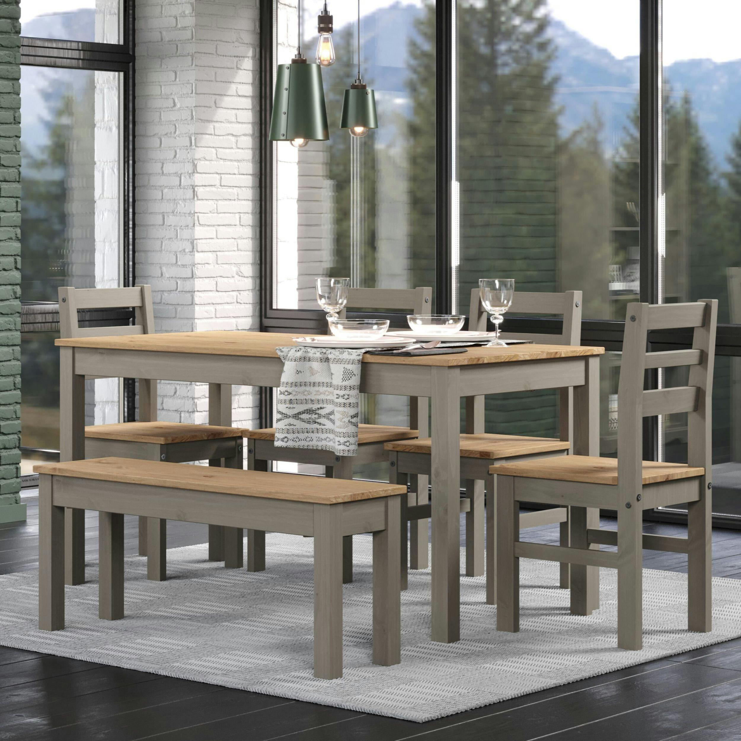 Rackhams Grey Linea 6-Piece Dining Set, Table, Bench & 4 Chairs
