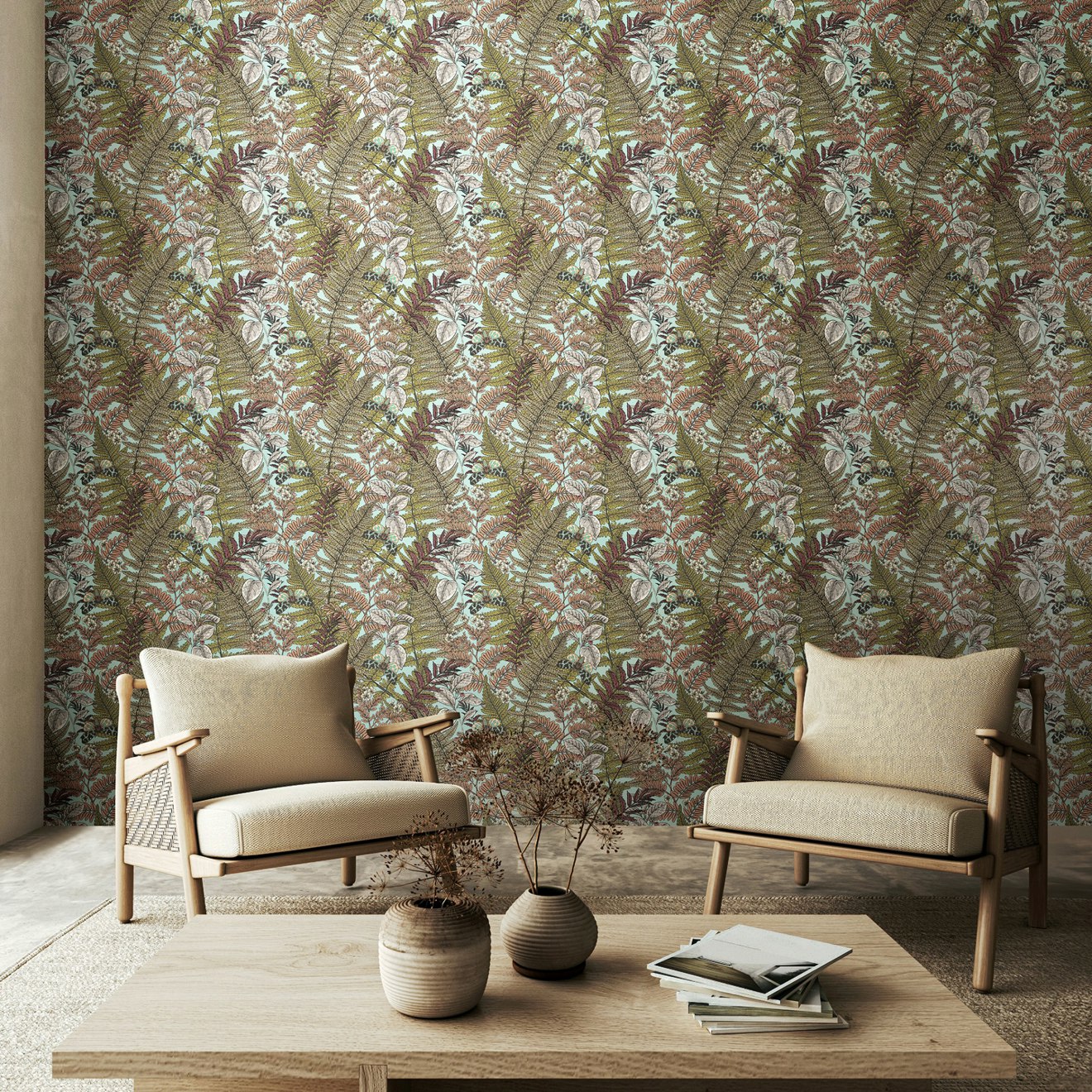 Hoopla Walls Wild Ferns - Rosehip 10M Wallpaper
