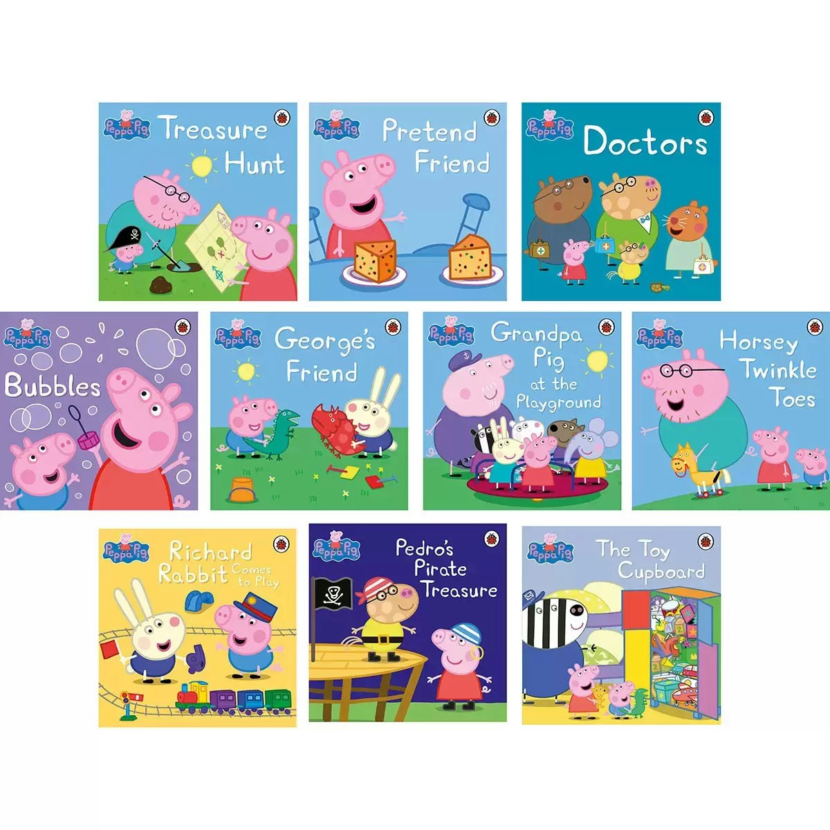 Ladybird Peppa Pig 10 Book Set George’s Friend, Doctors, Bubbles, Grandpa Pig At The Playground, Richard Rabbit Comes To Play, Pedro’s Pirate Treasure
