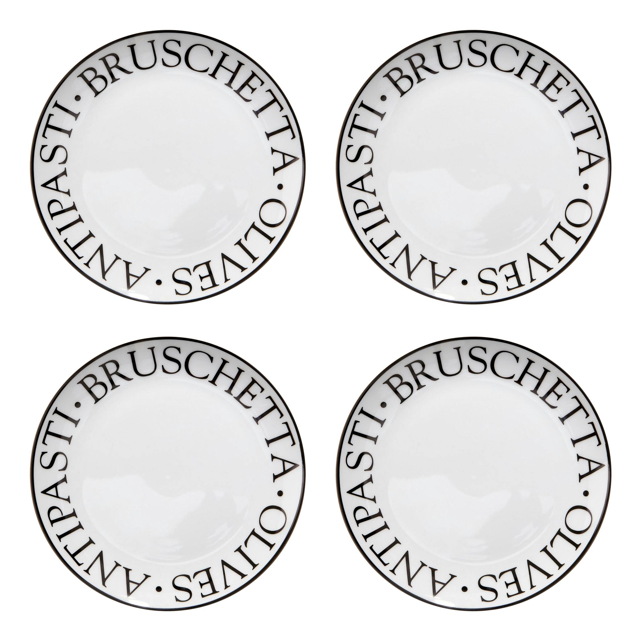 Premier Housewares Noir Antipasti Plates - Set of 4 - Porcelain - White/Black - 19cm - Image 3