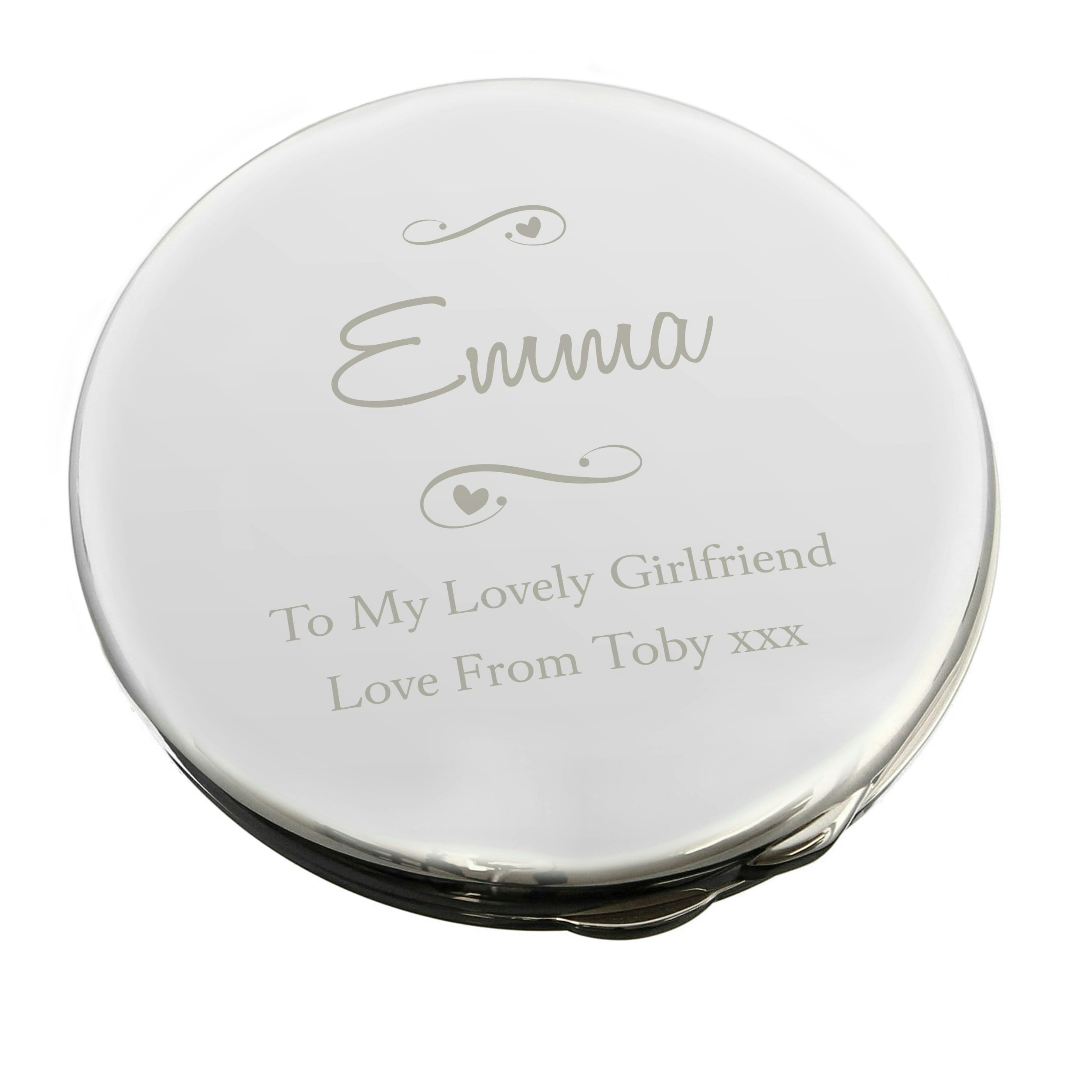 Personalised Memento Company Silver Personalised Round Compact Mirror
