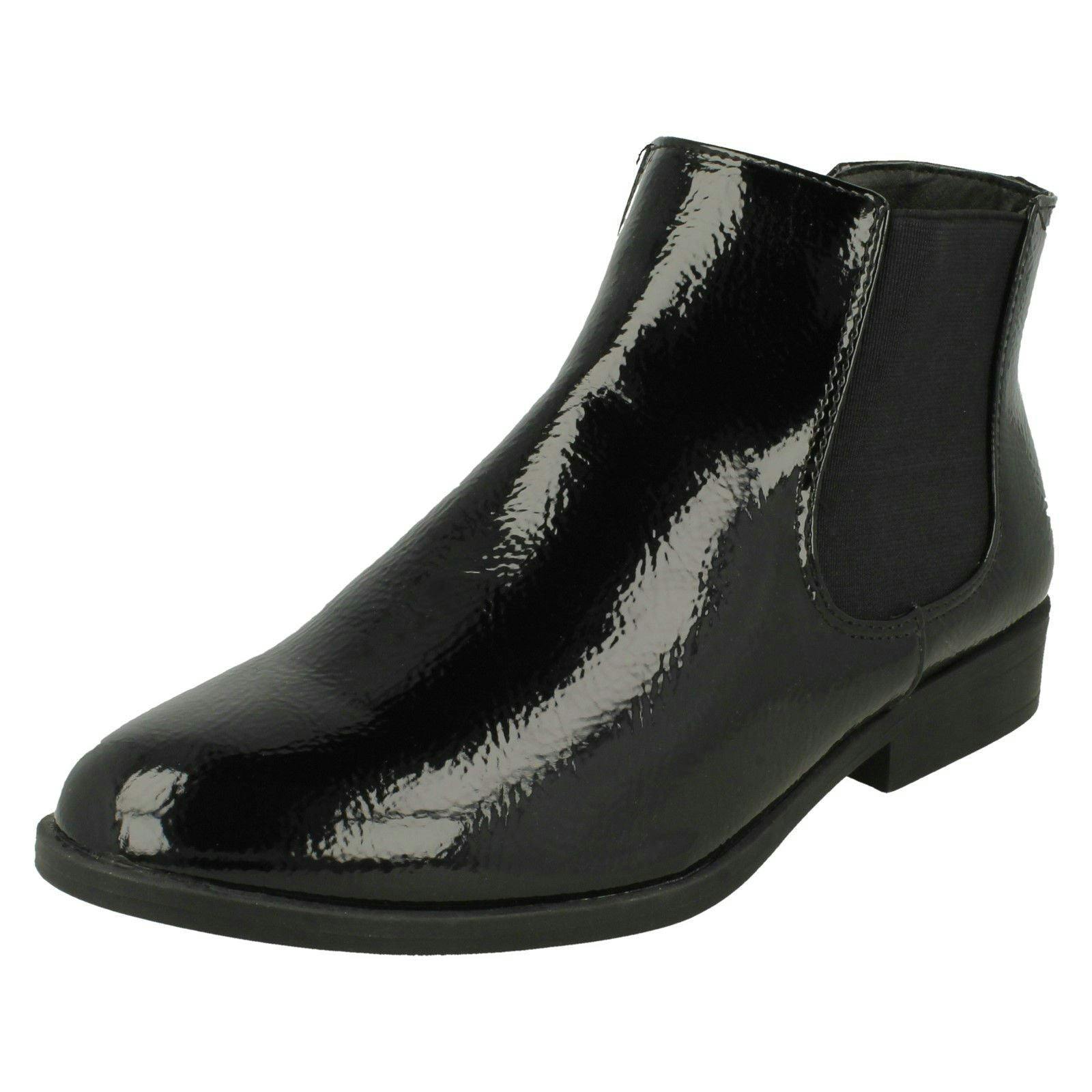 Spot On Women's Black Gusset Chelsea Boots F4449 - Crinkle - Uk 6
