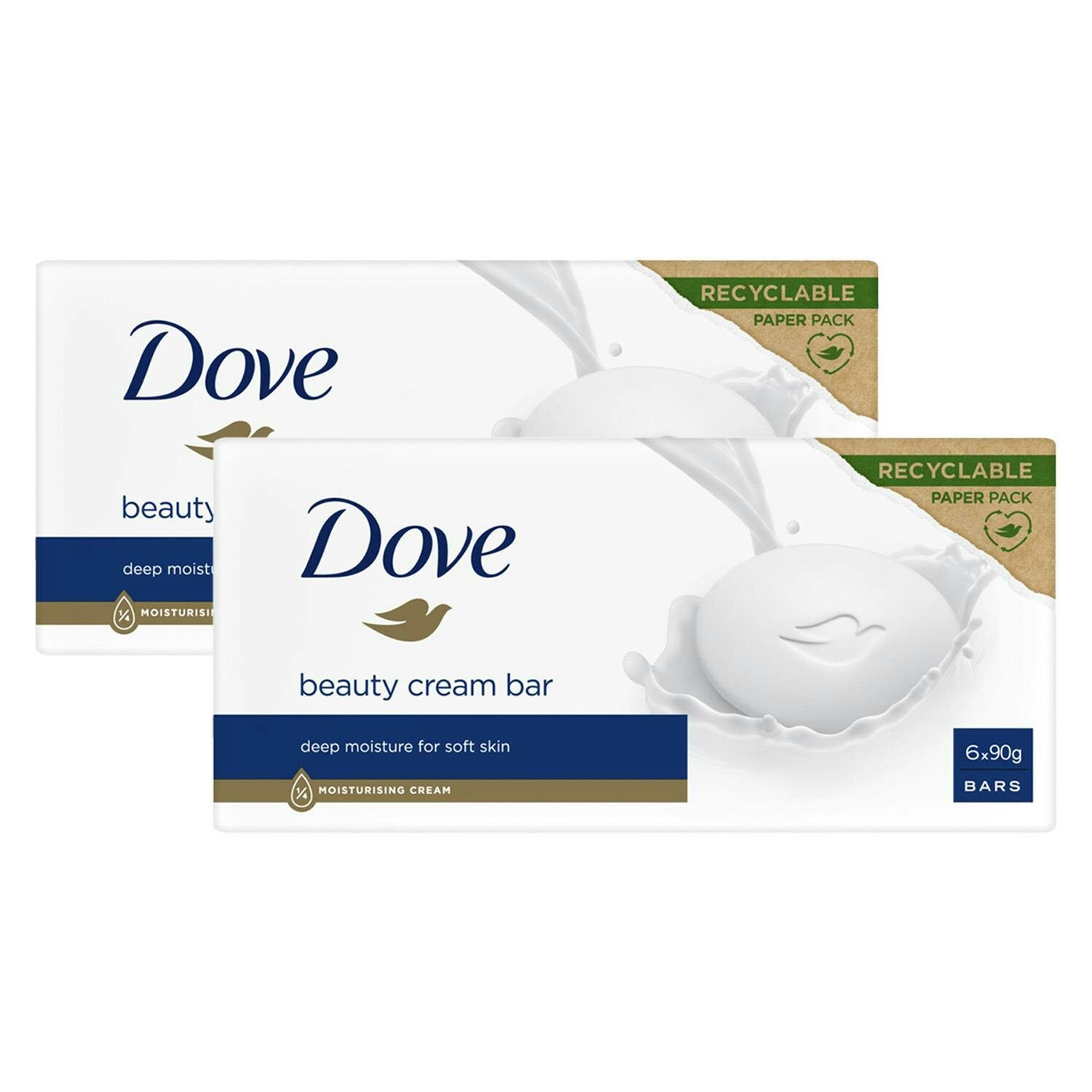 Dove Cream Orignal Moisturising Beauty Bar For Soft & Smooth Skin, 6X90g, 2 Pack