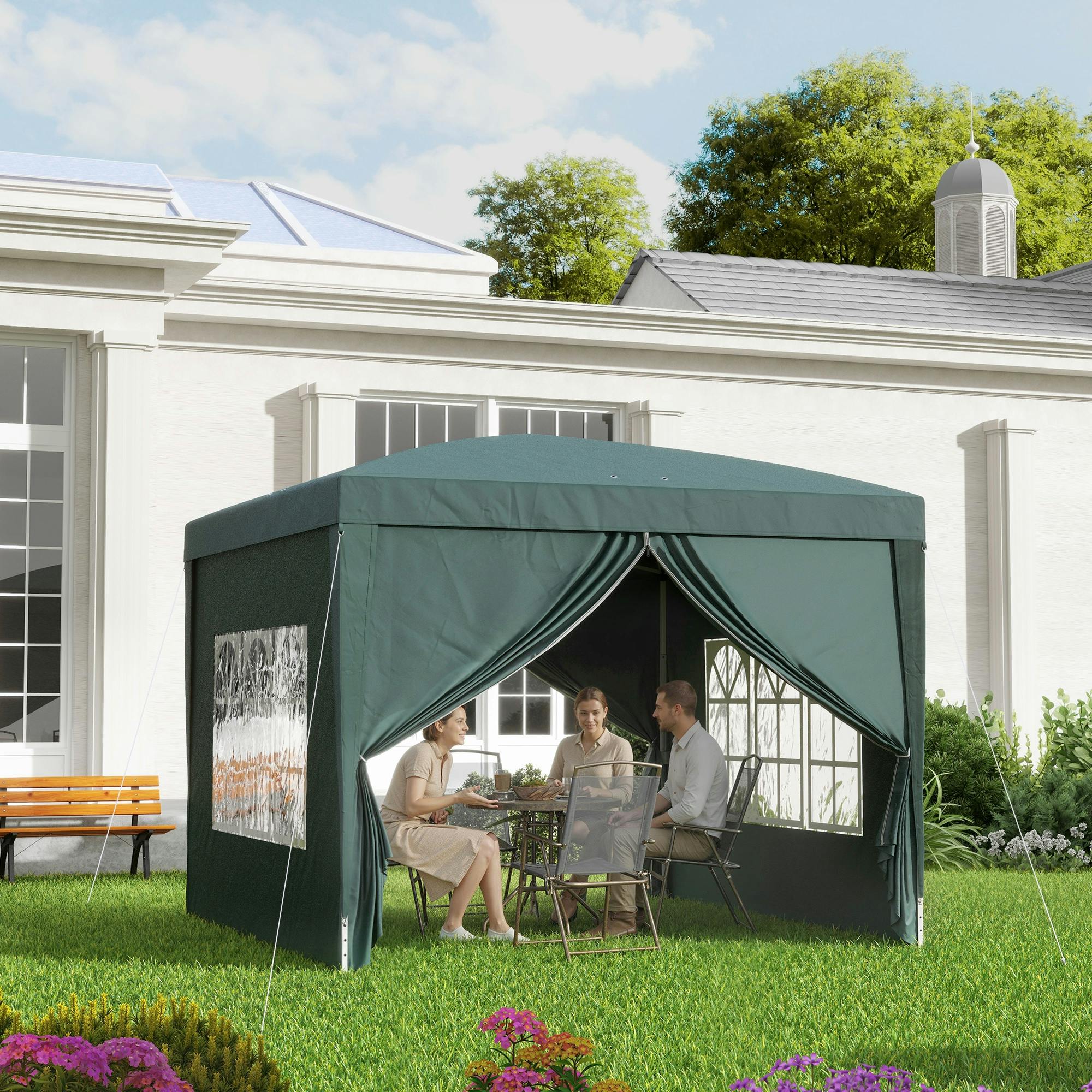 Outsunny 3x3m Green Party Canopy Tent with Carry Bag - Steel Frame - Pop-Up Gazebo for Outdoor Events - Image 4