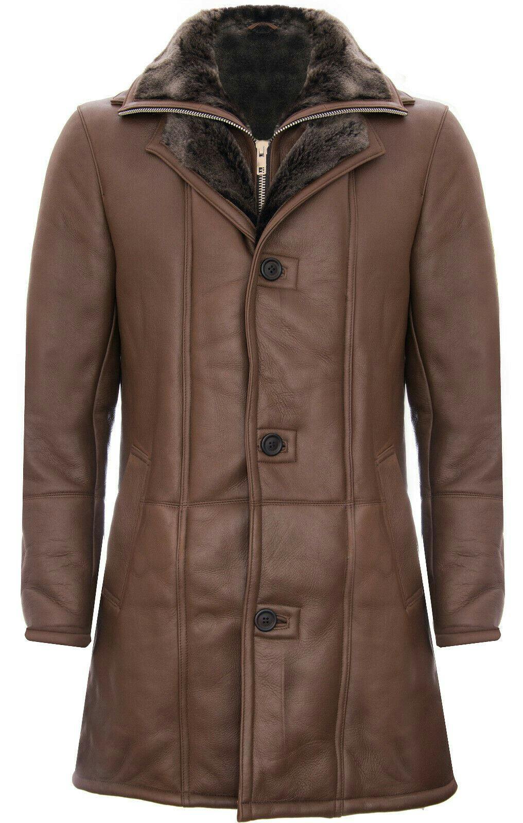 Infinity Leather Men's Brown Warm Shearling Sheepskin Leather Coat-Florence - Uk 5XL | Eu 60 | Us 50