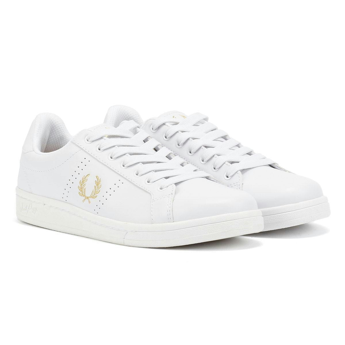 Fred Perry Men's White/Gold B721 Leather /Metallic Trainers - Uk 7 / Eu 41 / Us 8