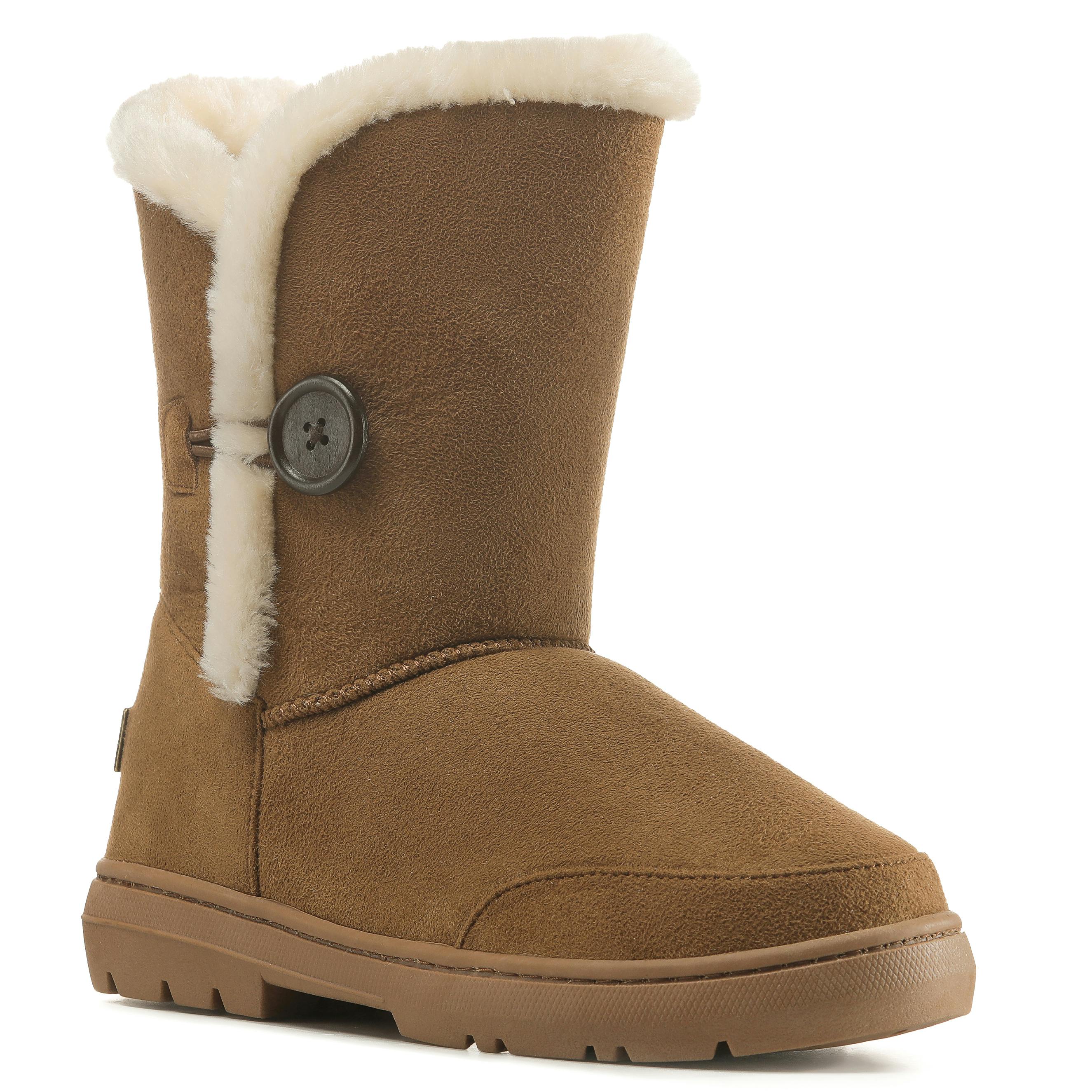 Viva Women's Freya: Single Button Faux Fur Lining Mid-Calf Winter Boots - 3 - Tan