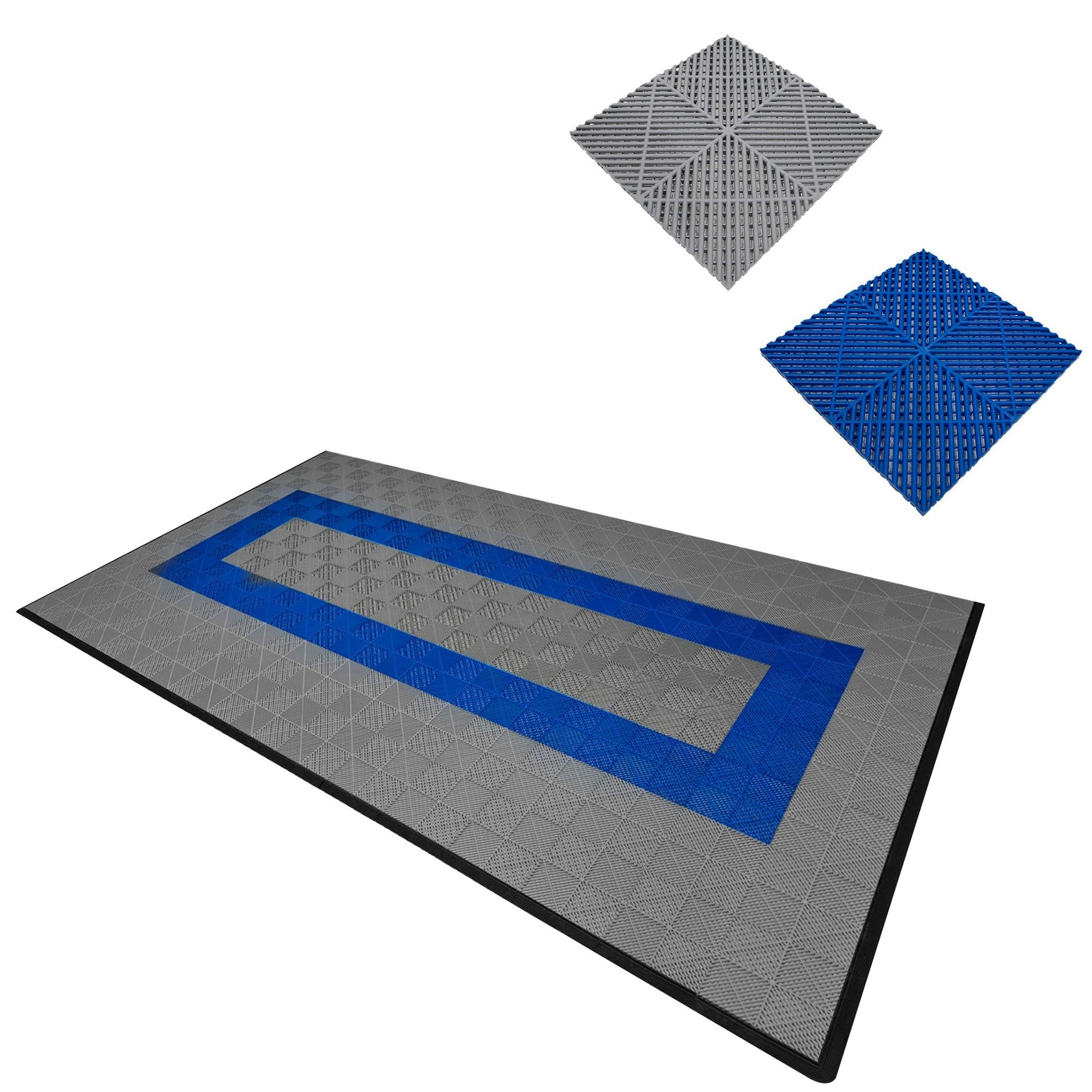 Monstershop Grey/Blue Vented Garage Floor Tiles With Edges – 90 & 30