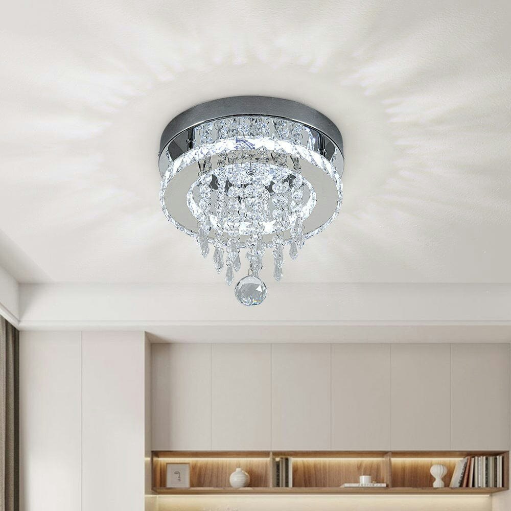 Rackhams Light Modern Round Crystal Ceiling With Droplets