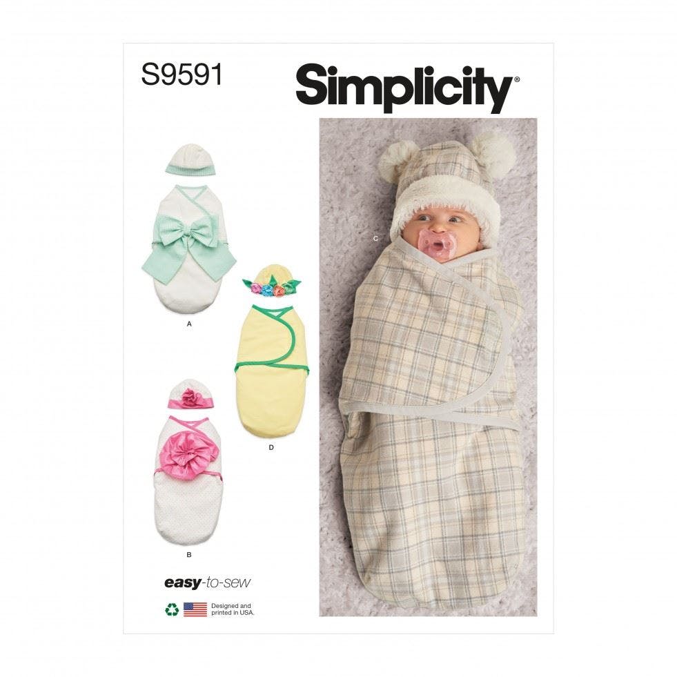 Simplicity Sewing Pattern 9591, Wraps, Headwear For Baby, A (Xxs-Xs-S-M) - Easy - A (Xxs-Xs-S-M)