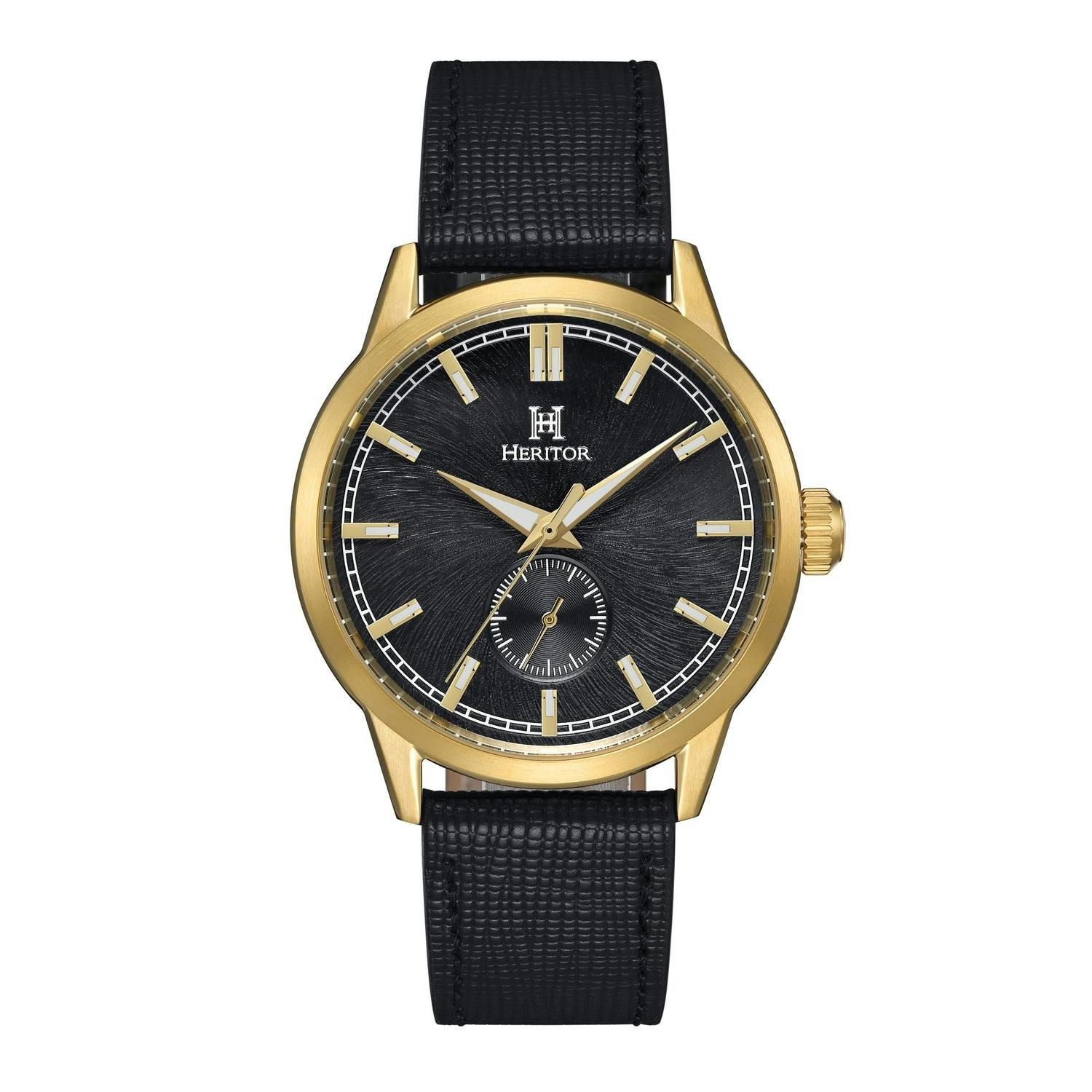 Heritor Automatic Men's Gold/Black Argento Leather-Band Watch