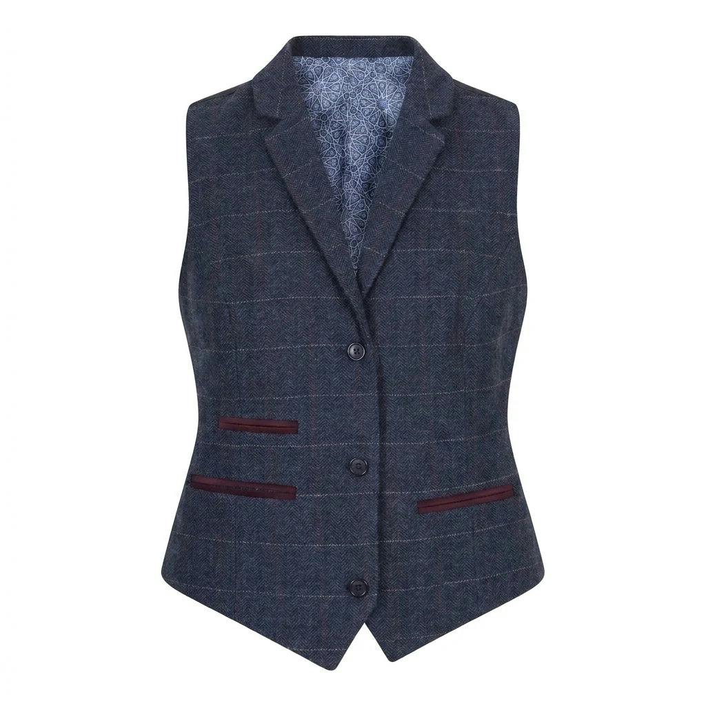 Truclothing Women's Blue Tpw-32 - Navy Wool Blend Tweed Blazer Waistcoat - Uk 12 - Waistcoat
