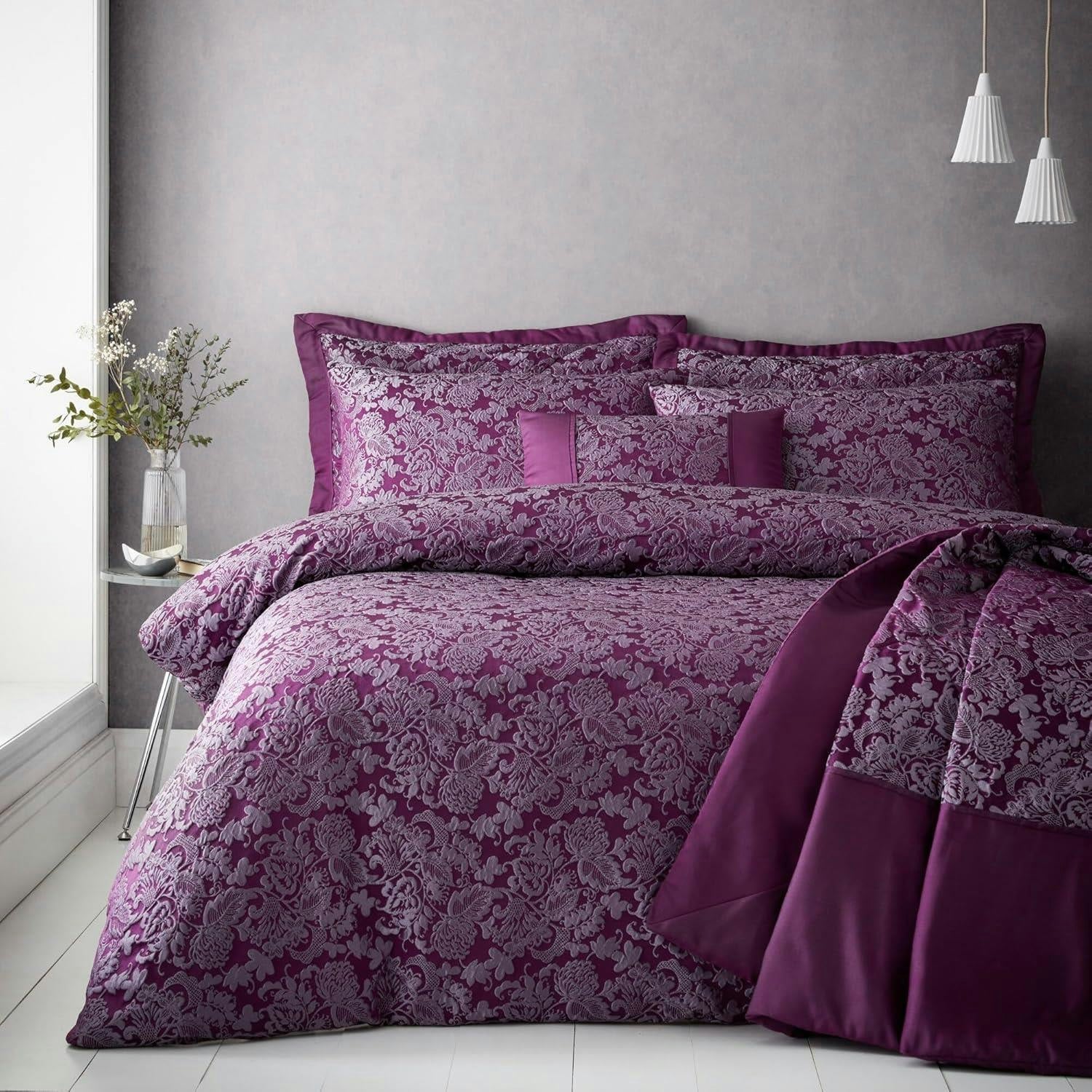 Portfolio Home Sandringham Plum Duvet Cover Set - Plum - Polycotton - Double
